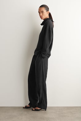 WASHED-SILK MOCK-NECK TOP — BLACK 3