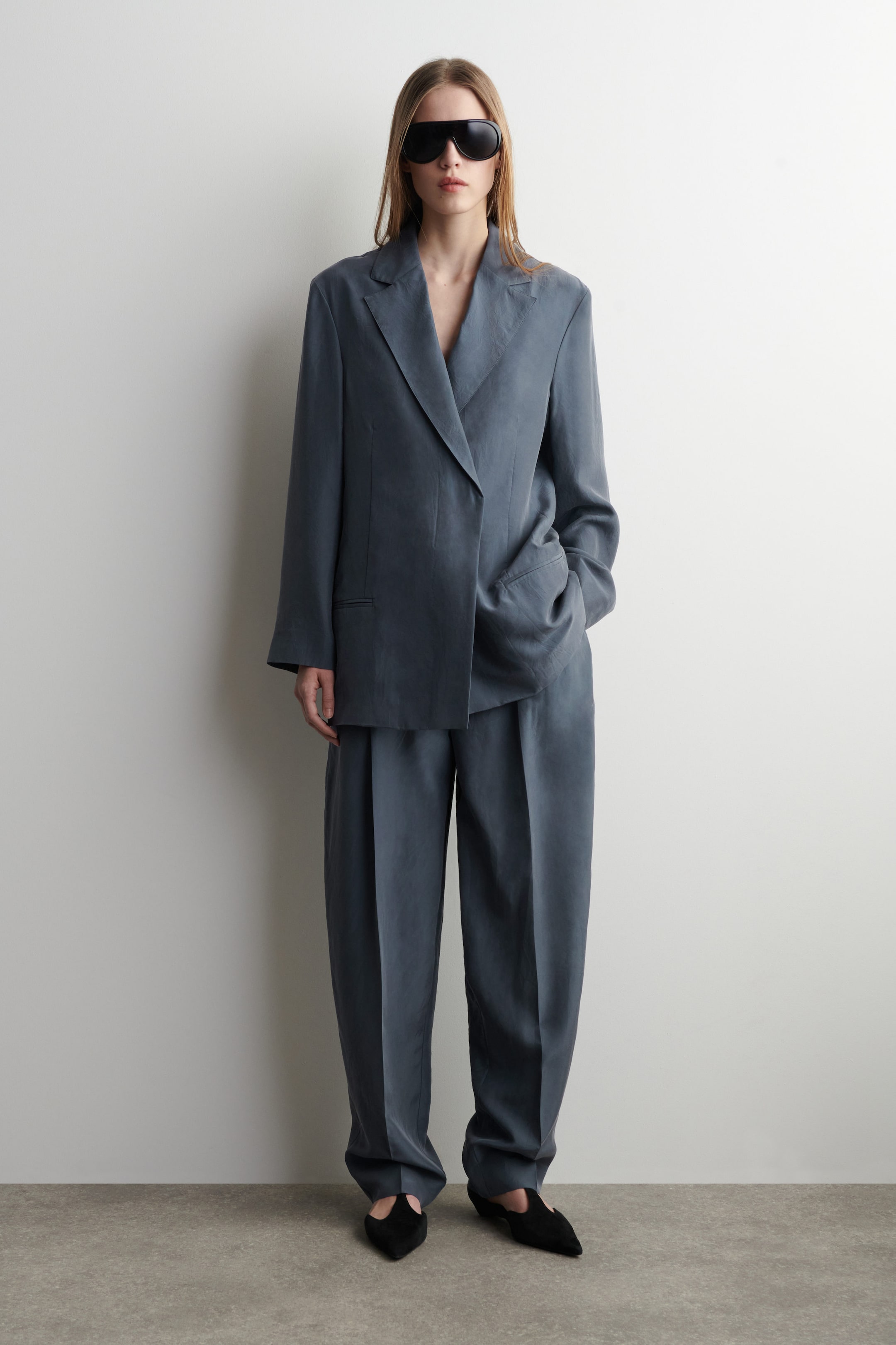 CRINKLED-SILK STRAIGHT-LEG PANTS