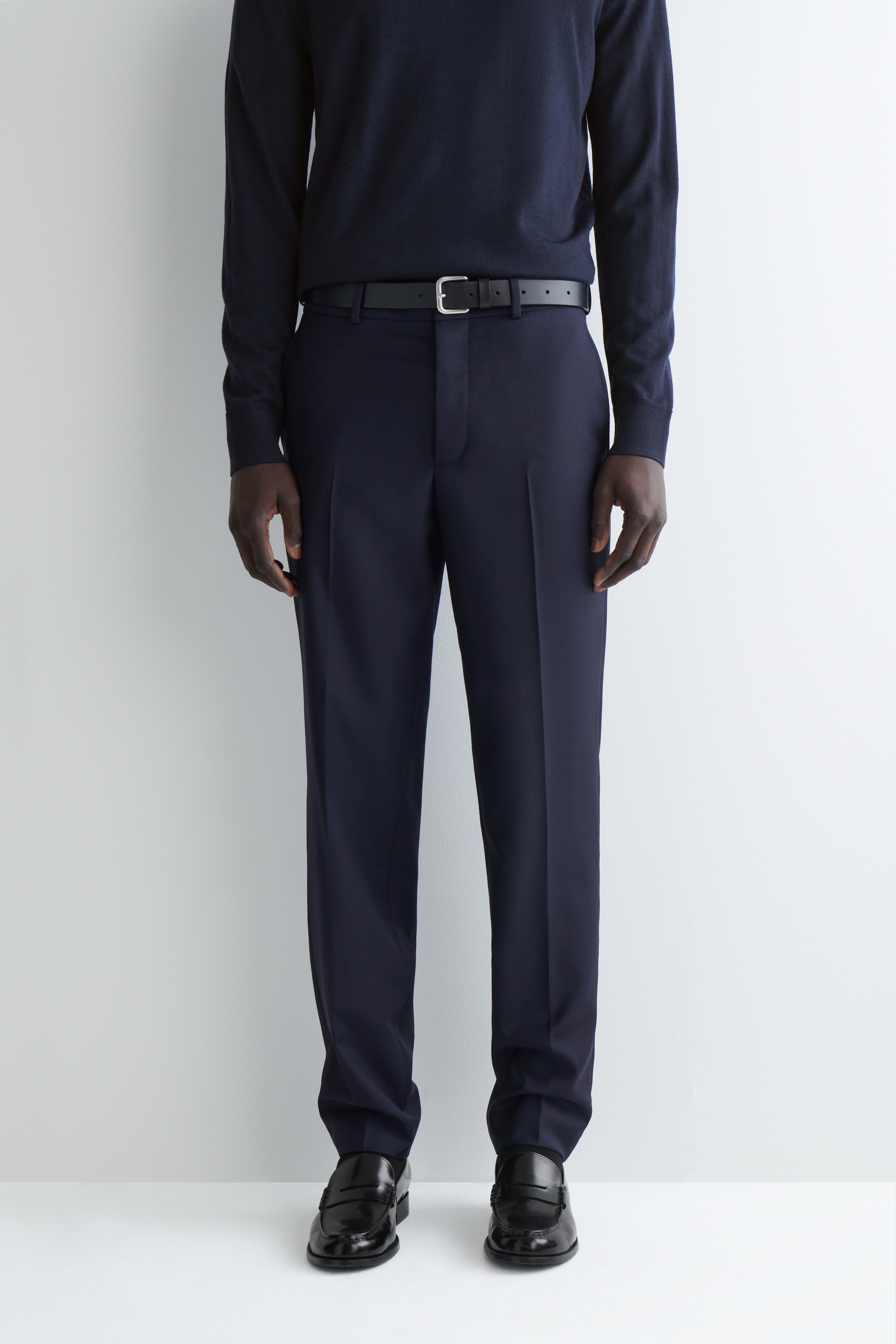View larger image: TAILORED STRAIGHT-LEG WOOL TROUSERS - NAVY - Men | H&M GB 2
