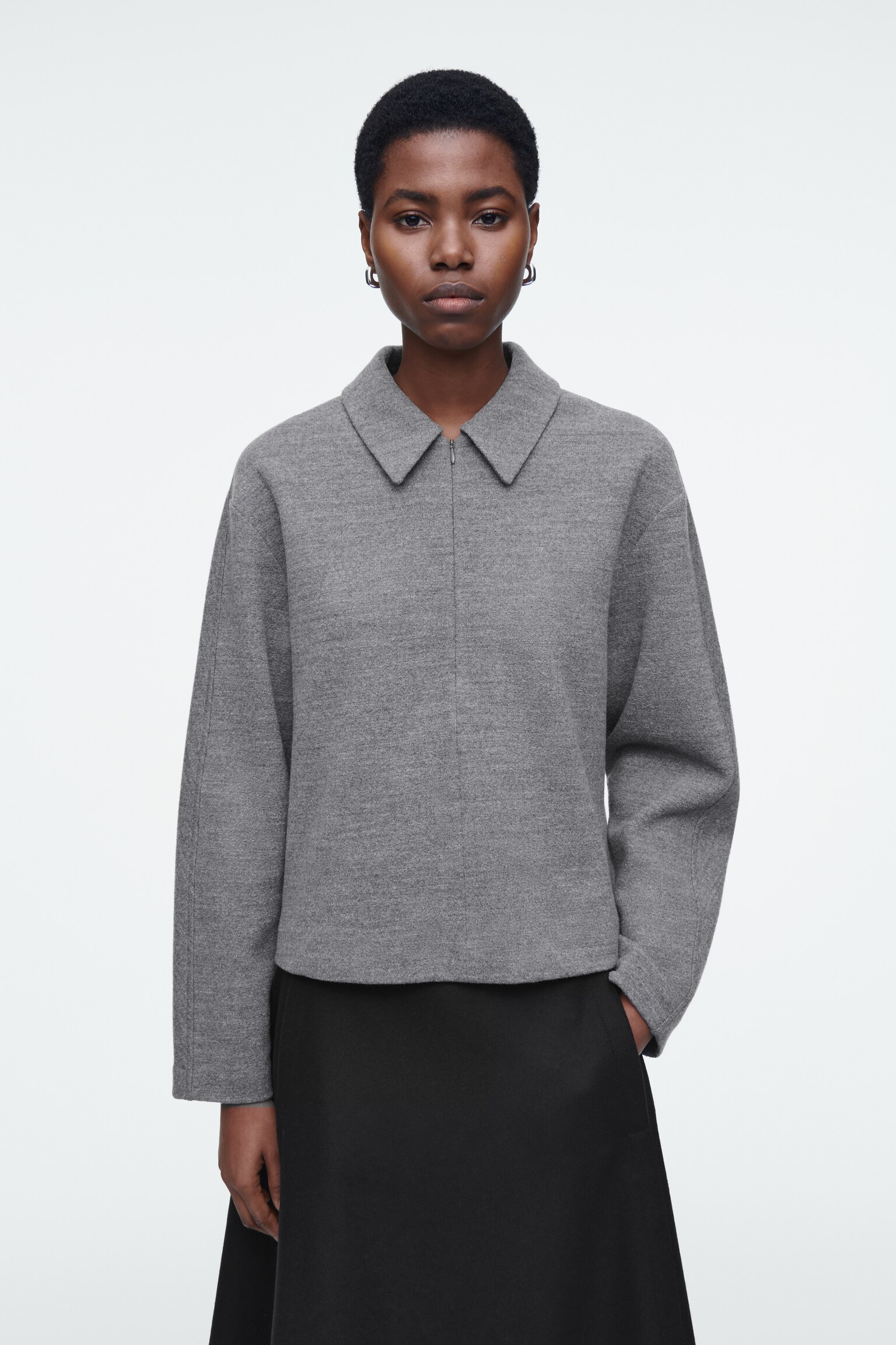 BOILED-WOOL ZIP-UP CARDIGAN - GREY MÉLANGE - 3