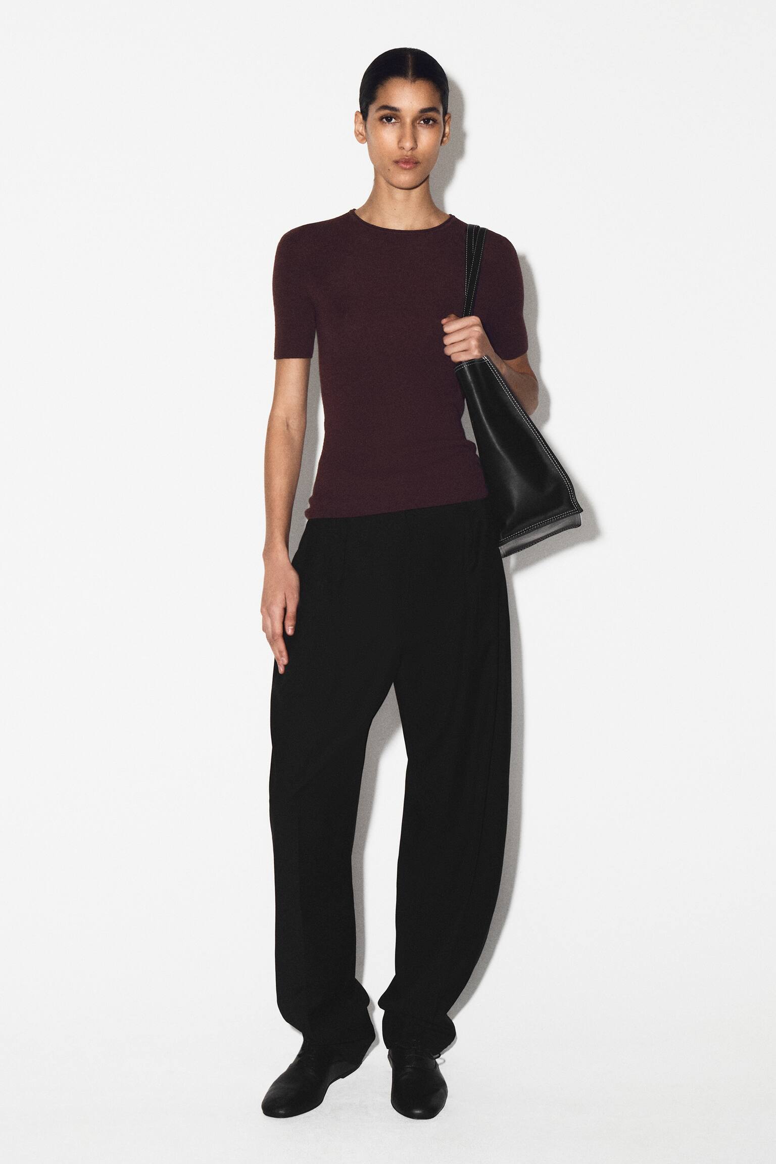 חולצת טי מצמר מרינו - BURGUNDY MÉLANGE/בז' מעורב/מלאנג' פחם - 4