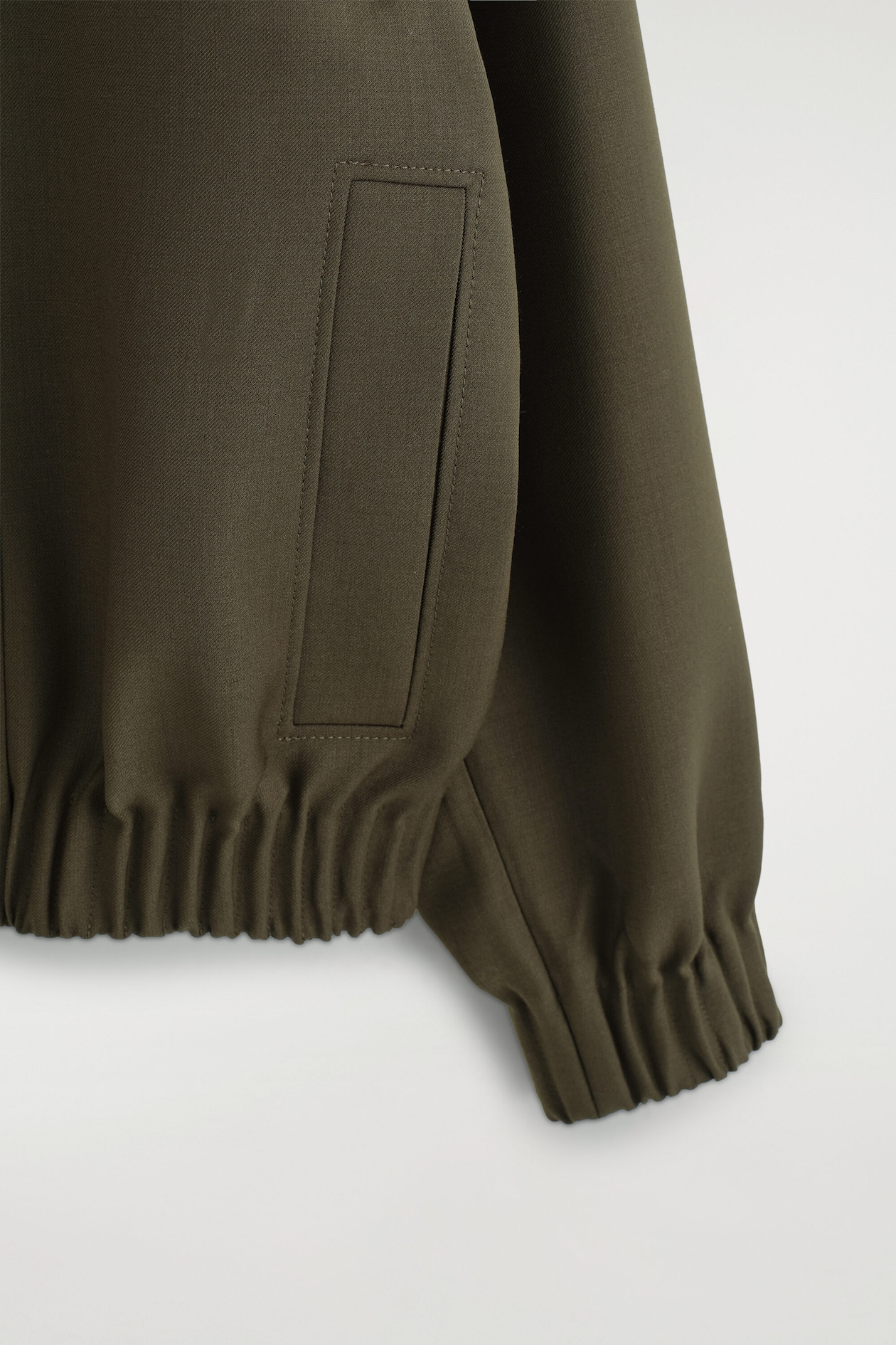MOCK-NECK WOOL-BLEND BOMBER JACKET — KHAKI MÉLANGE