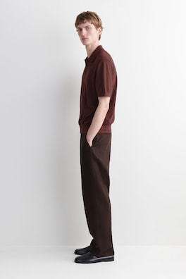 KNITTED LINEN POLO SHIRT — BROWN 4