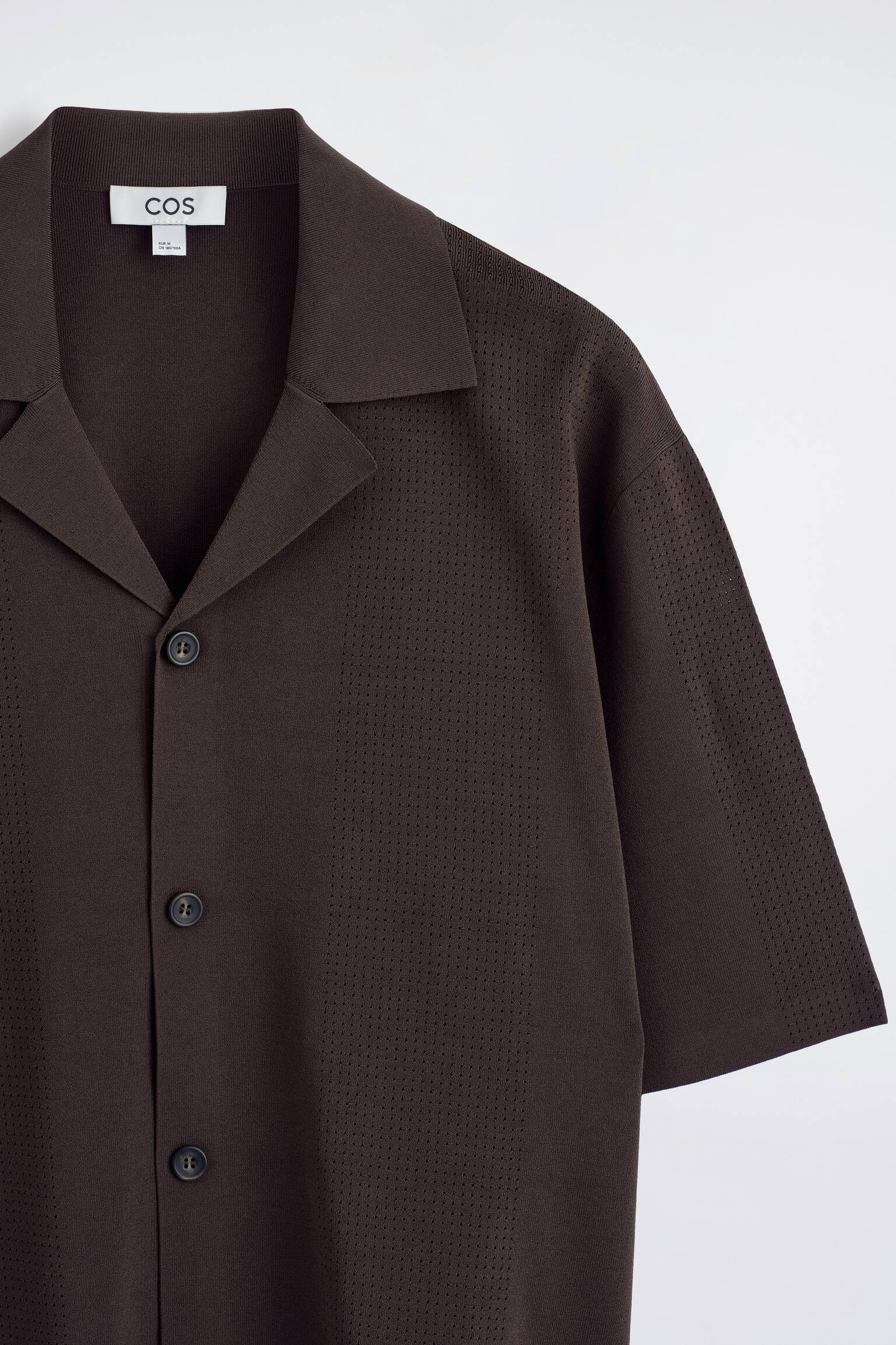 PERFORATED KNITTED SHORT-SLEEVED SHIRT - DARK BROWN - 7