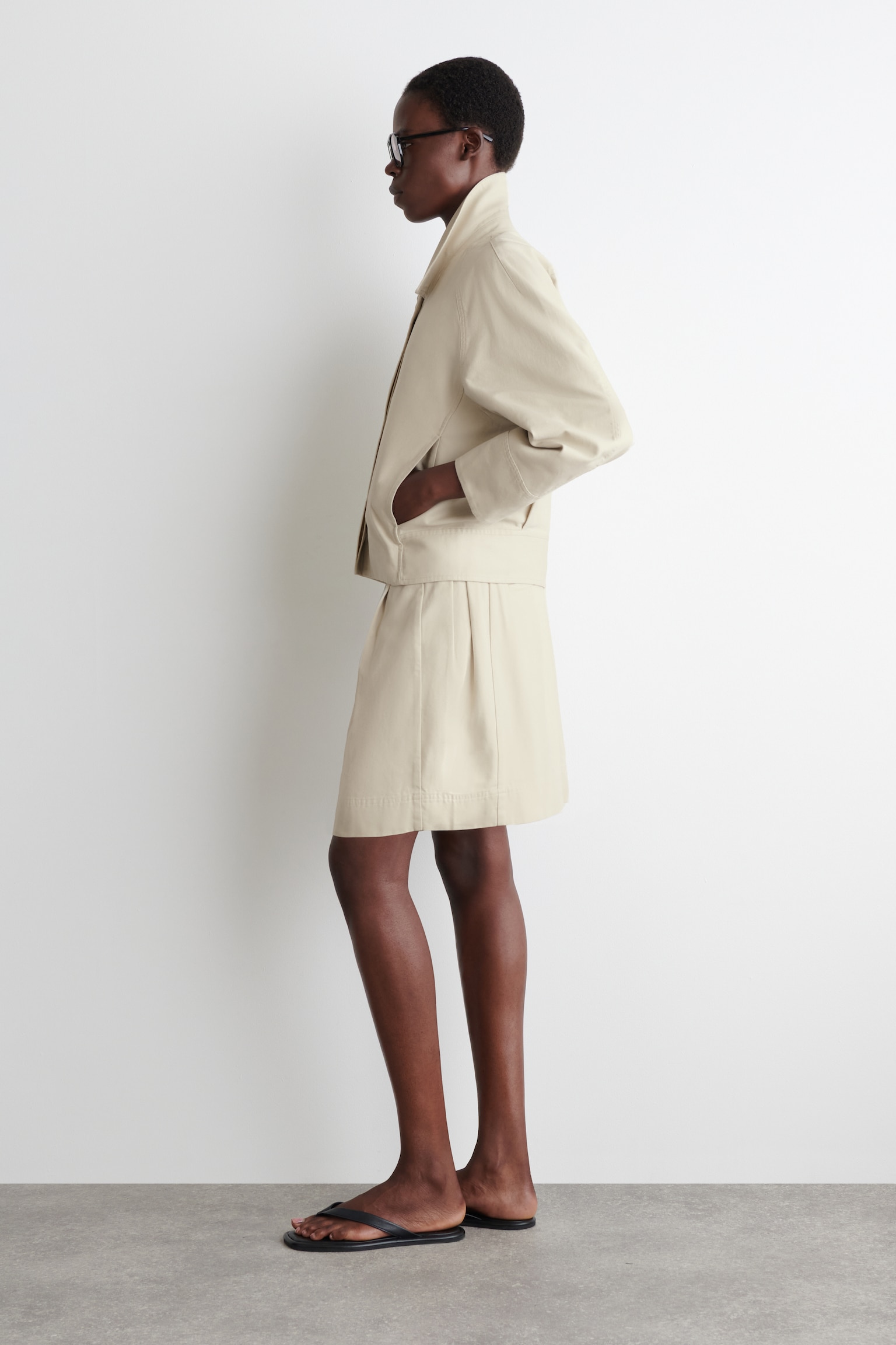 ROUNDED COTTON JACKET - LIGHT BEIGE - 5
