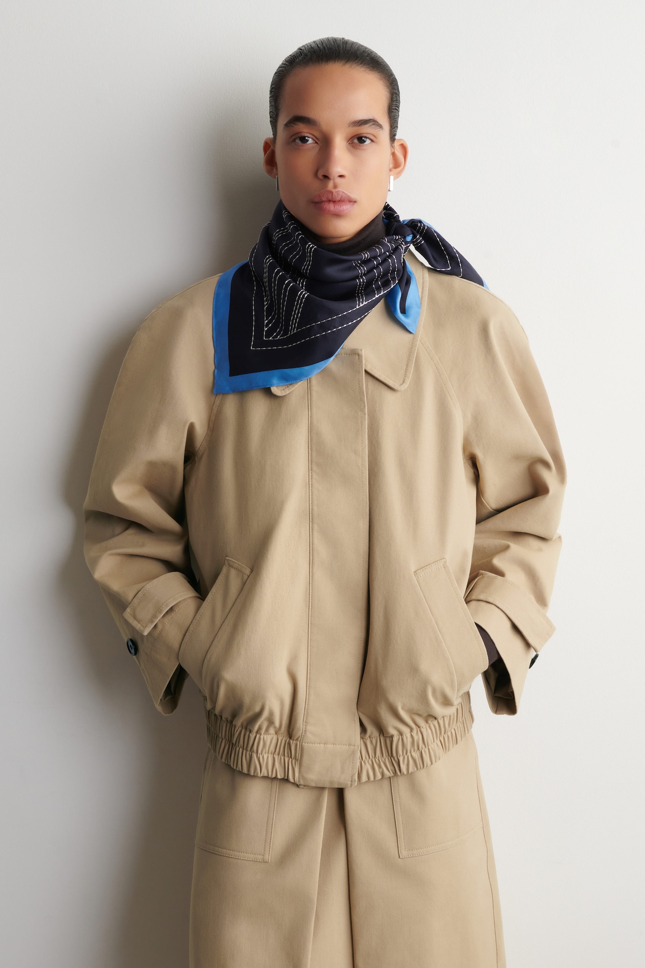 ROUNDED COTTON BLOUSON JACKET — BEIGE