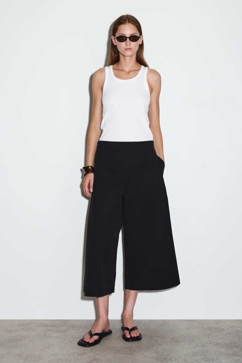 Cos Cropped Cotton Wide-leg Trousers In Black