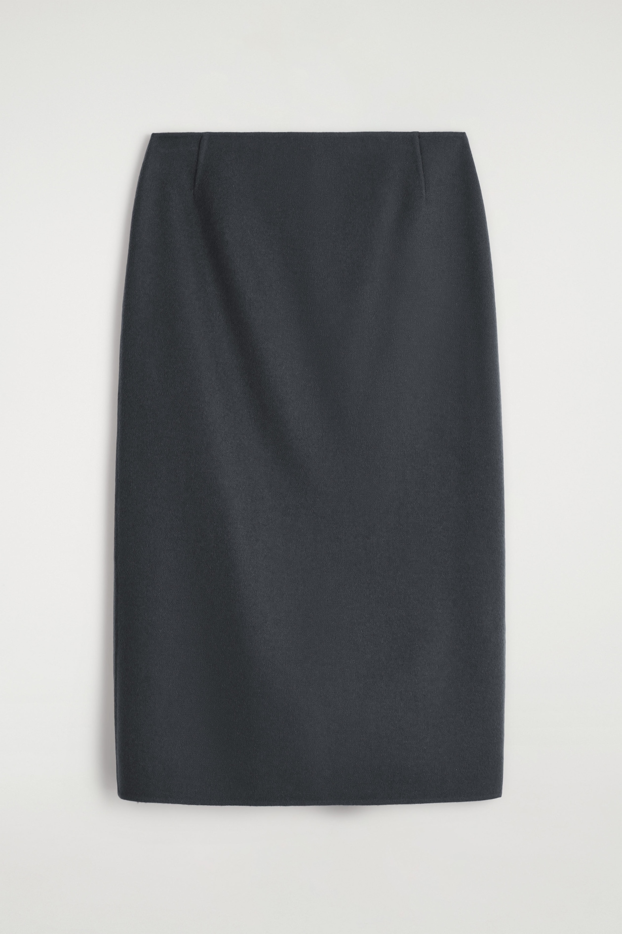 DOUBLE-FACED WOOL PENCIL SKIRT — STEEL