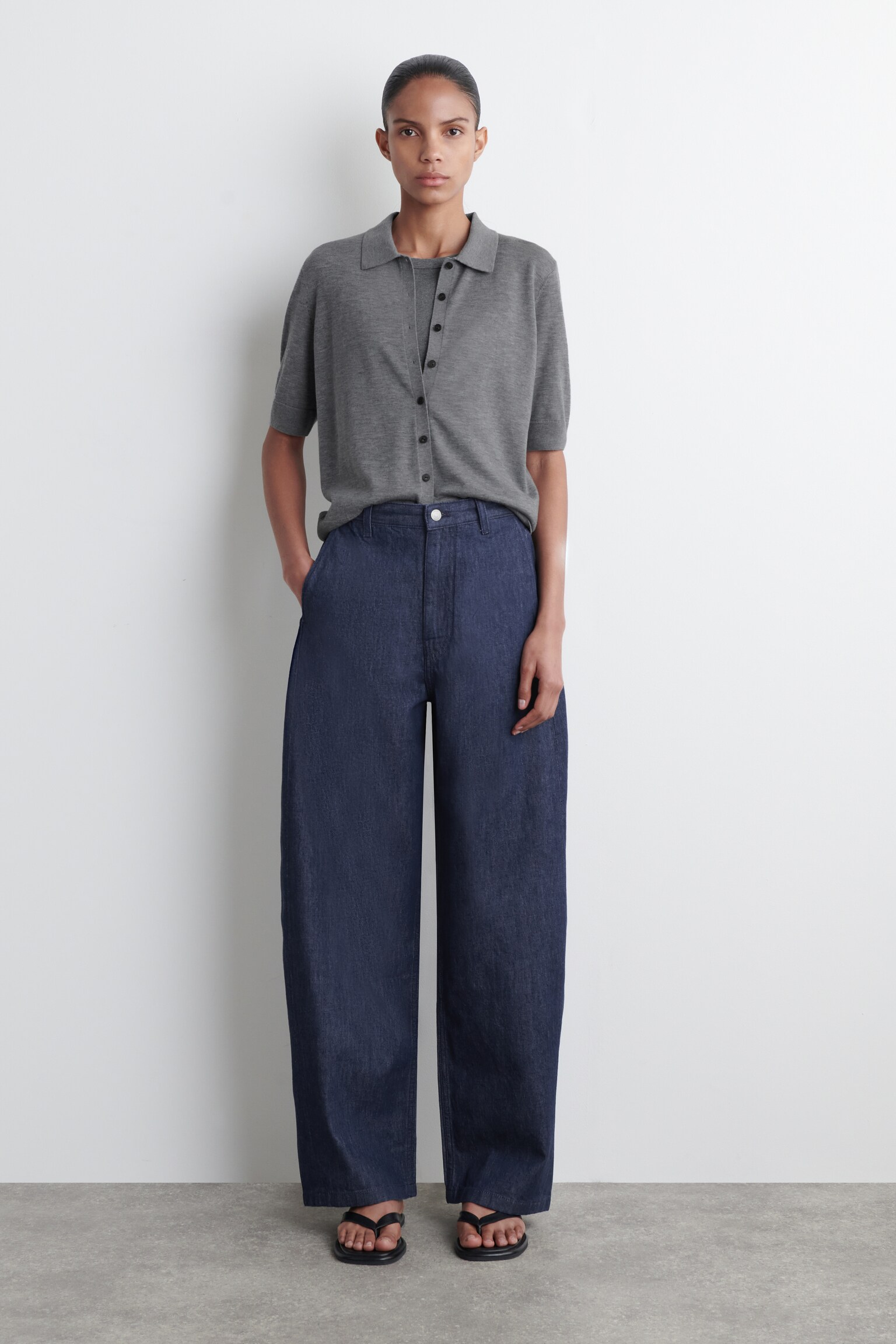 PANTALON LARGE EN DENIM - BLEU FONCÉ