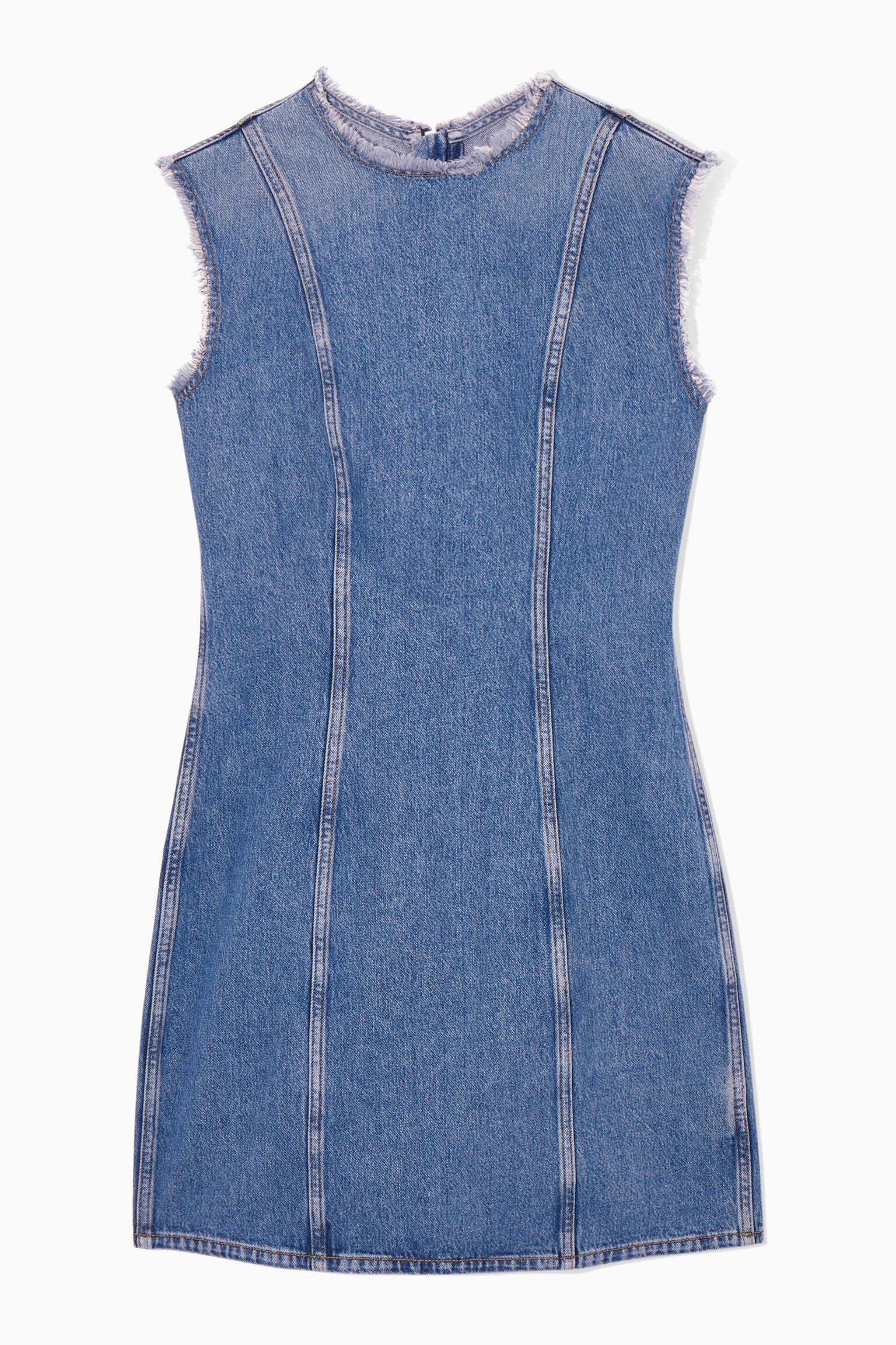 PANELLED DENIM MINI DRESS - BLUE
