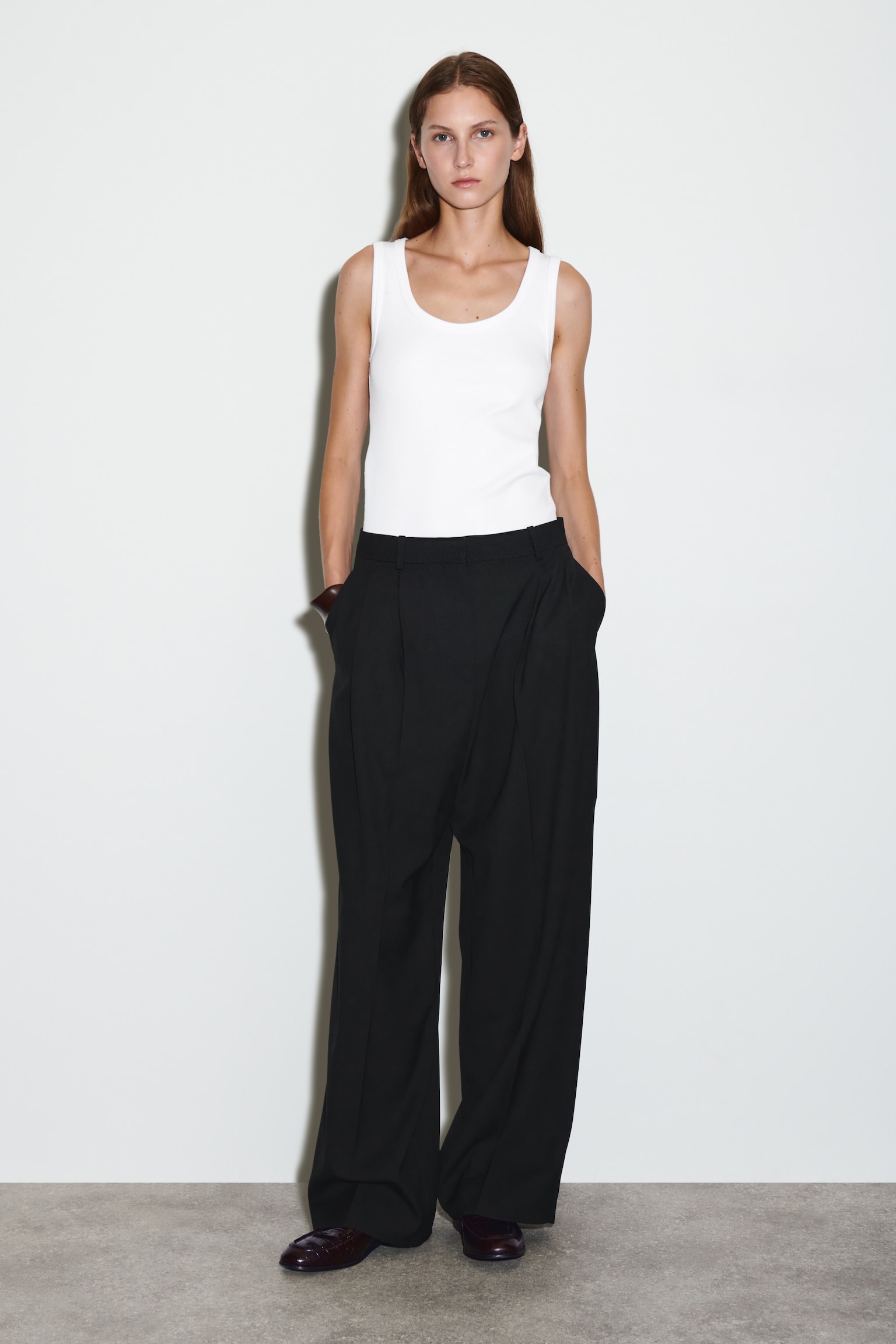 PANTALON LARGE EN SERGÉ DÉCONTRACTÉ - NOIR/BRUN FONCÉ/BLEU/ROSE