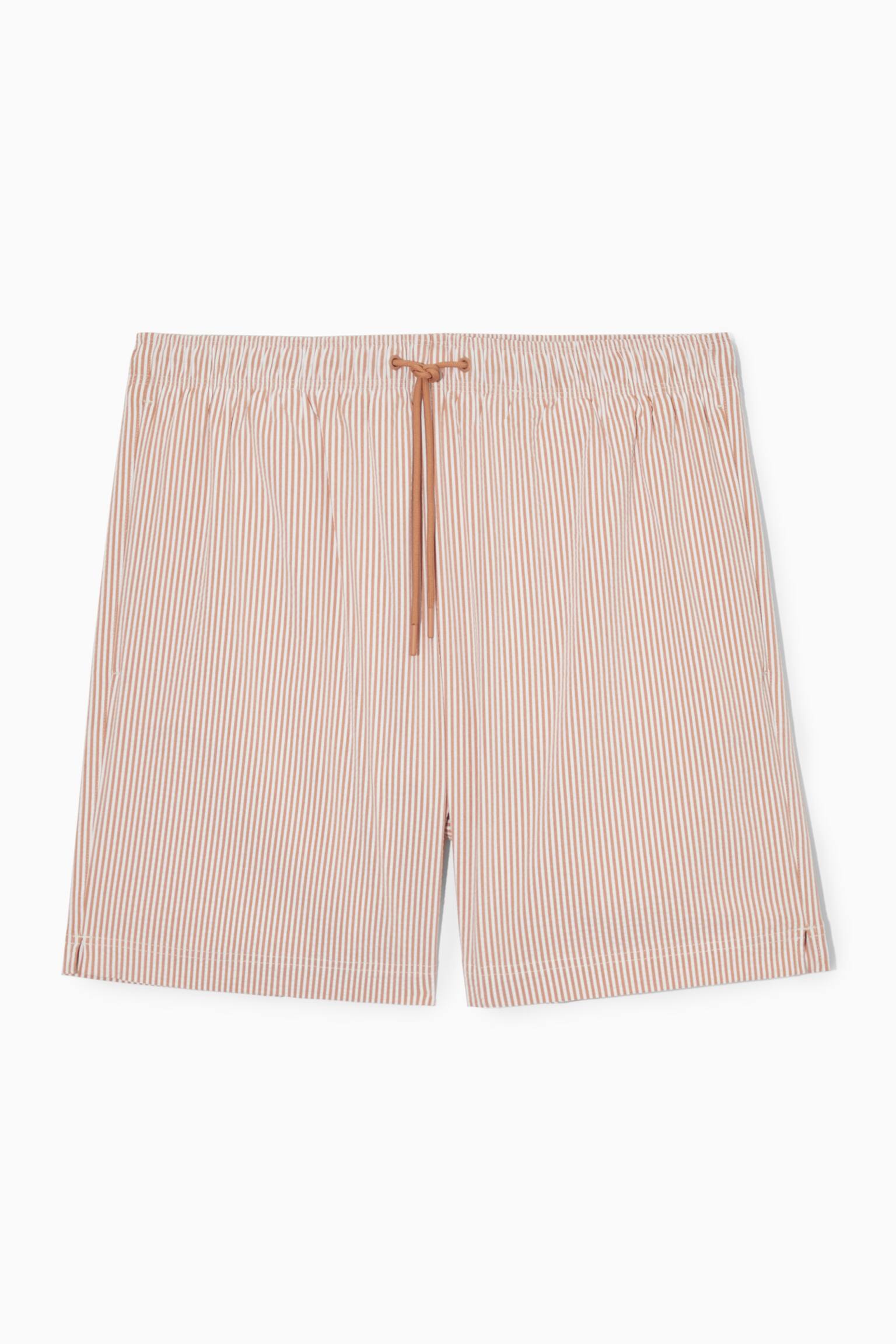 STRIBEDE BADESHORTS I BÆK OG BØLGE - DARK ORANGE / WHITE / STRIPED