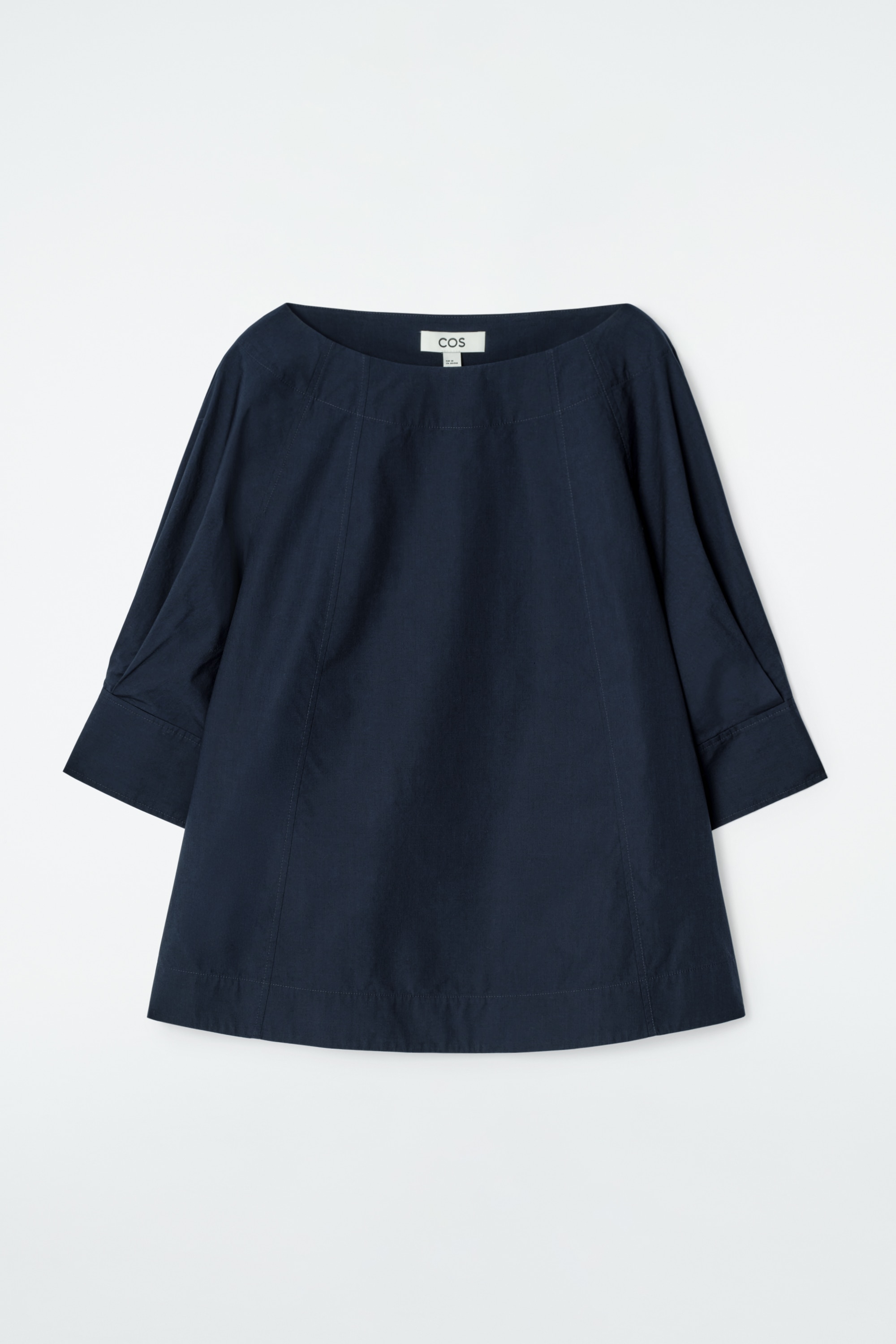 VOLUMINOUS BOAT-NECK COTTON BLOUSE - NAVY/WHITE
