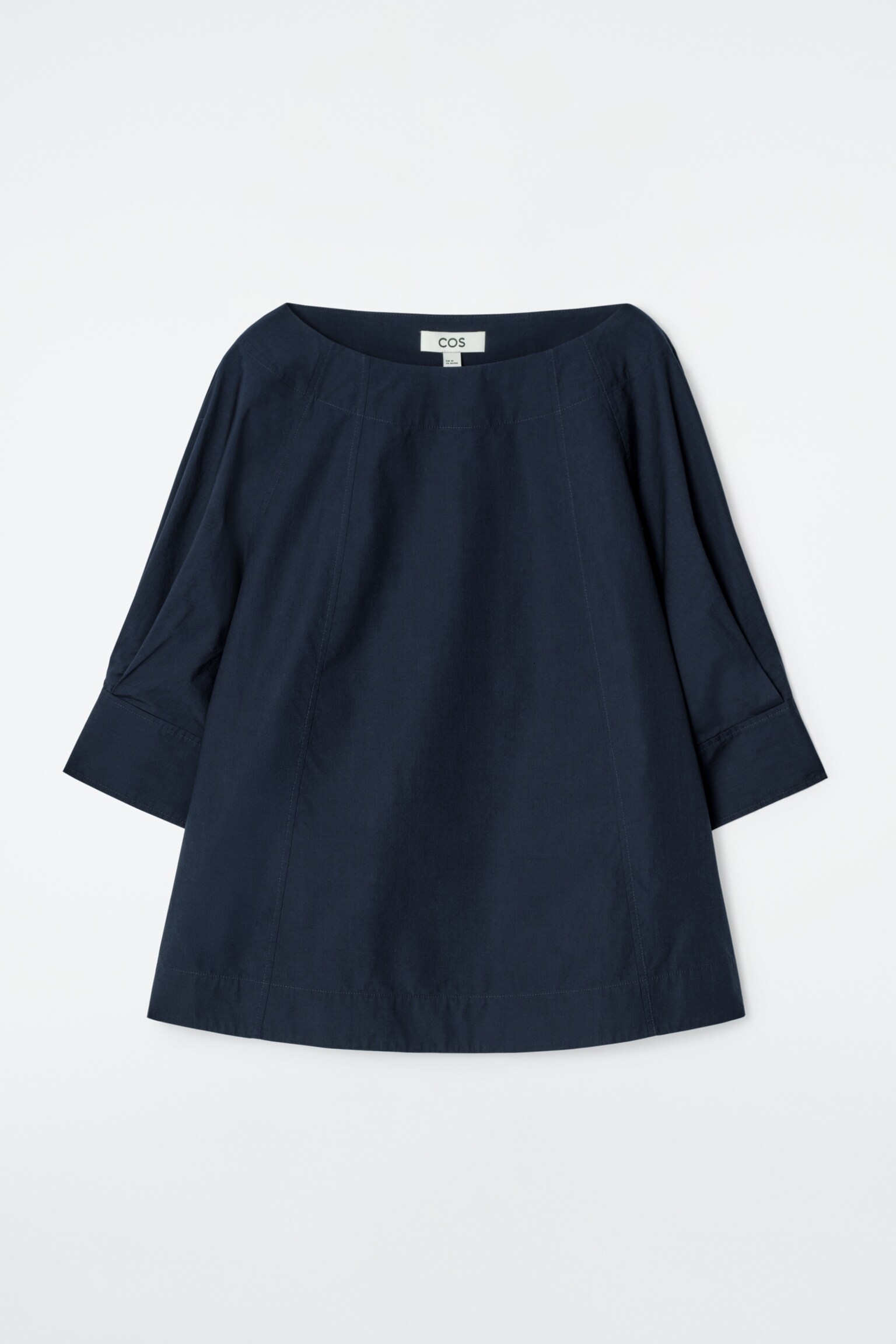 BLUSA OVERSIZE DE ALGODÓN CON CUELLO BARCO - AZUL MARINO/BLANCO - 2