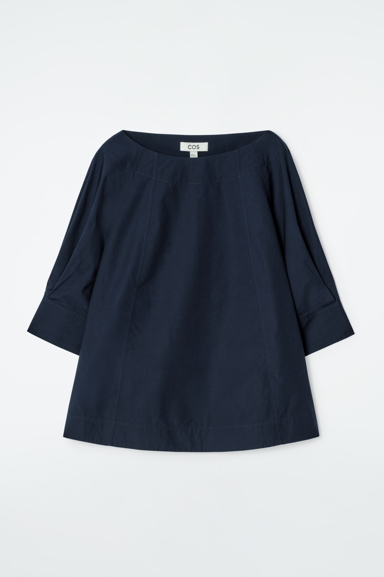 BLUSA OVERSIZE DE ALGODÓN CON CUELLO BARCO - AZUL MARINO/BLANCO - 2