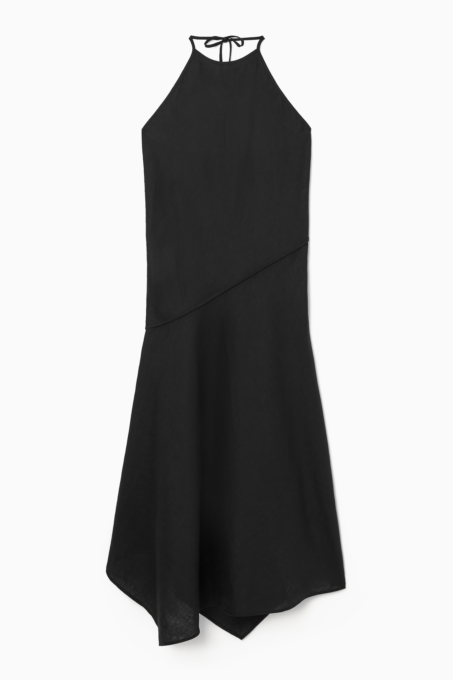 ASYMMETRIC HALTERNECK LINEN DRESS - BLACK