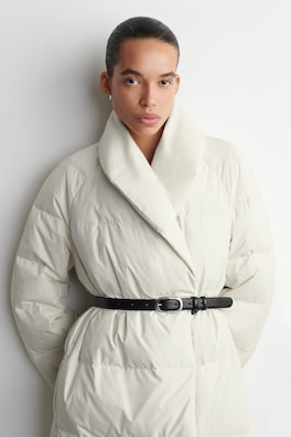 SHAWL-COLLAR QUILTED DOWN LONG COAT — OFF-WHITE 5