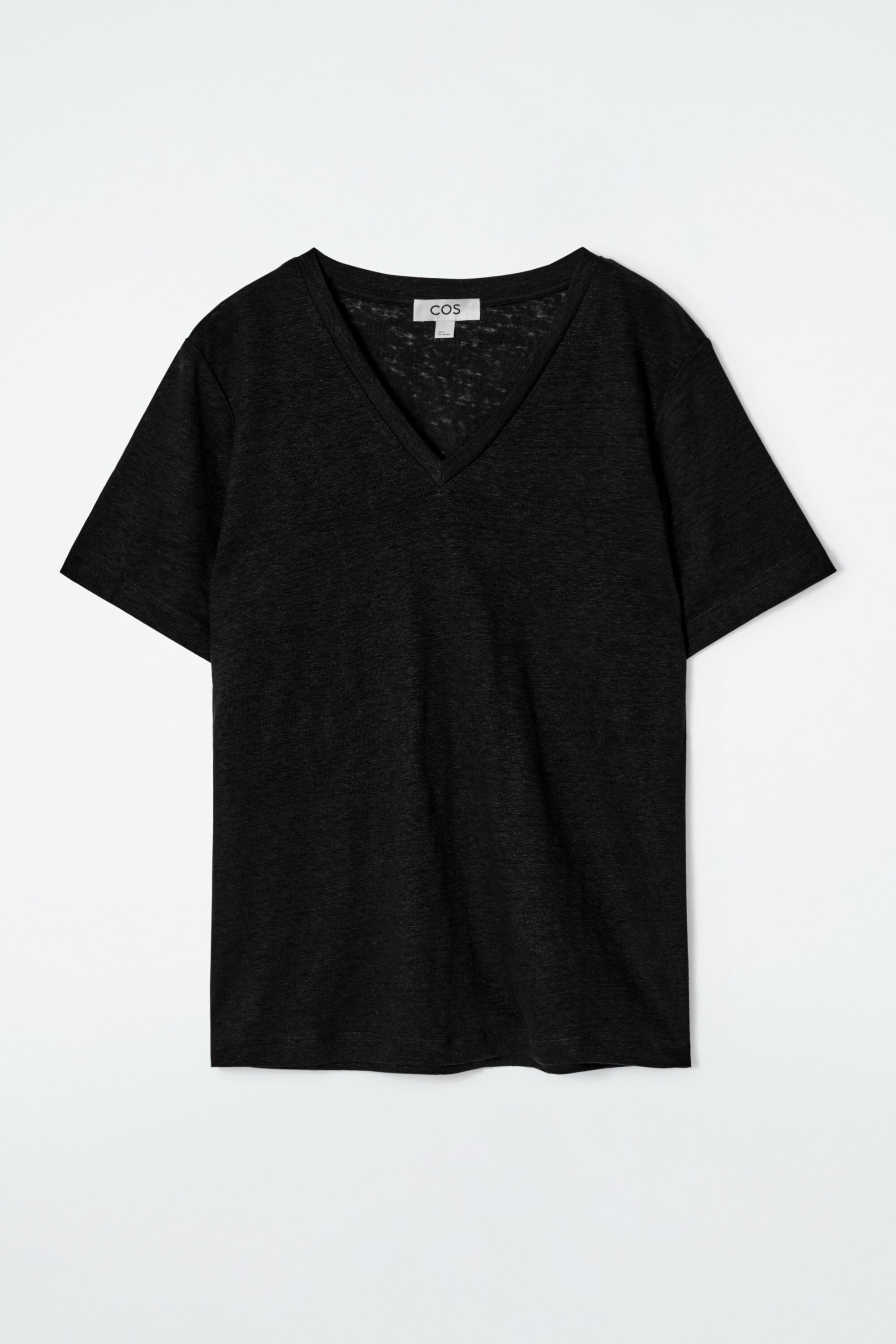 V-NECK LINEN T-SHIRT - BLACK | COS