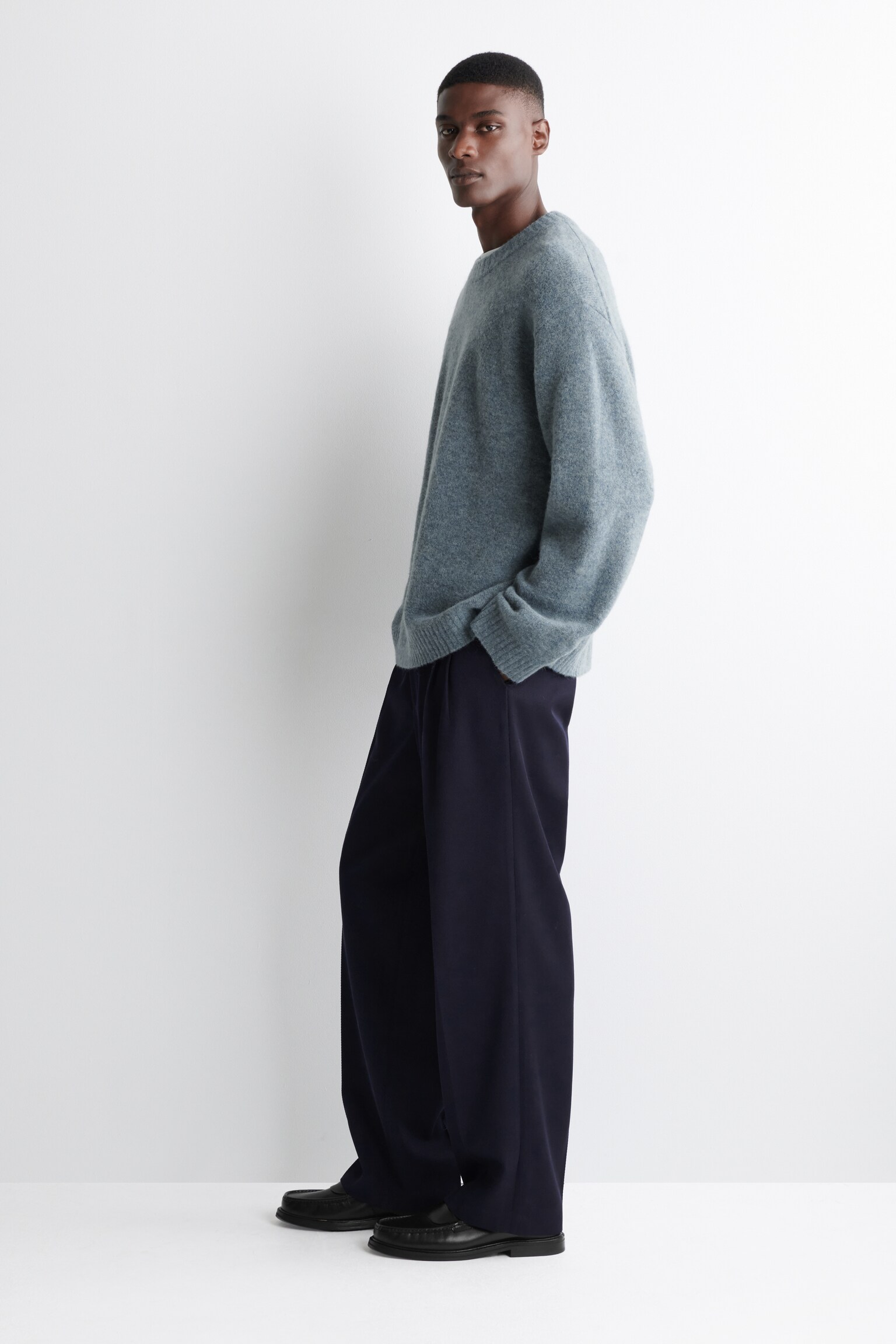 OVERSIZED ALPACA-BLEND CREW-NECK JUMPER - BLUE MÉLANGE/TAUPE MÉLANGE - 6