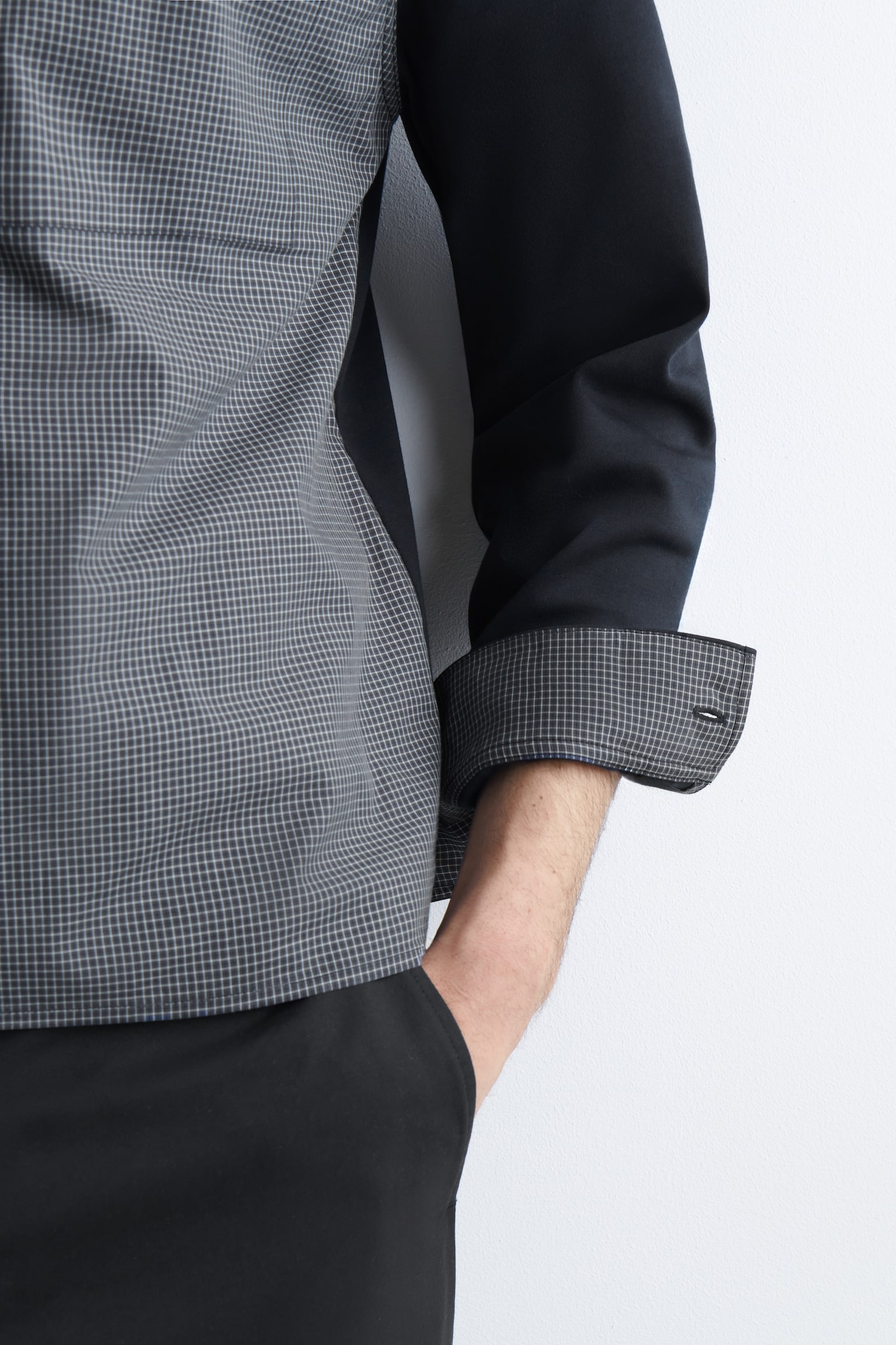 CHAQUETA HARRINGTON CON PANELES EN CONTRASTE - AZUL MARINO/A CUADROS - 7