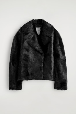COLLARED PONY HAIR-EFFECT LEATHER JACKET — BLACK 7