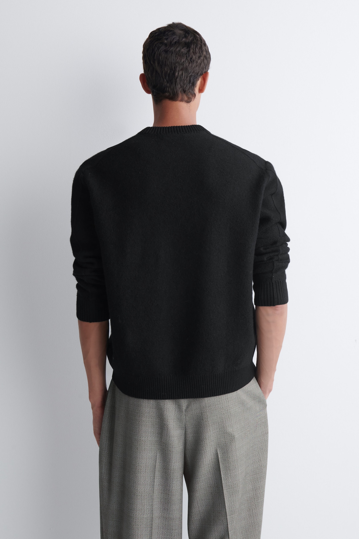 BOILED MERINO WOOL CREW-NECK SWEATER — BLACK