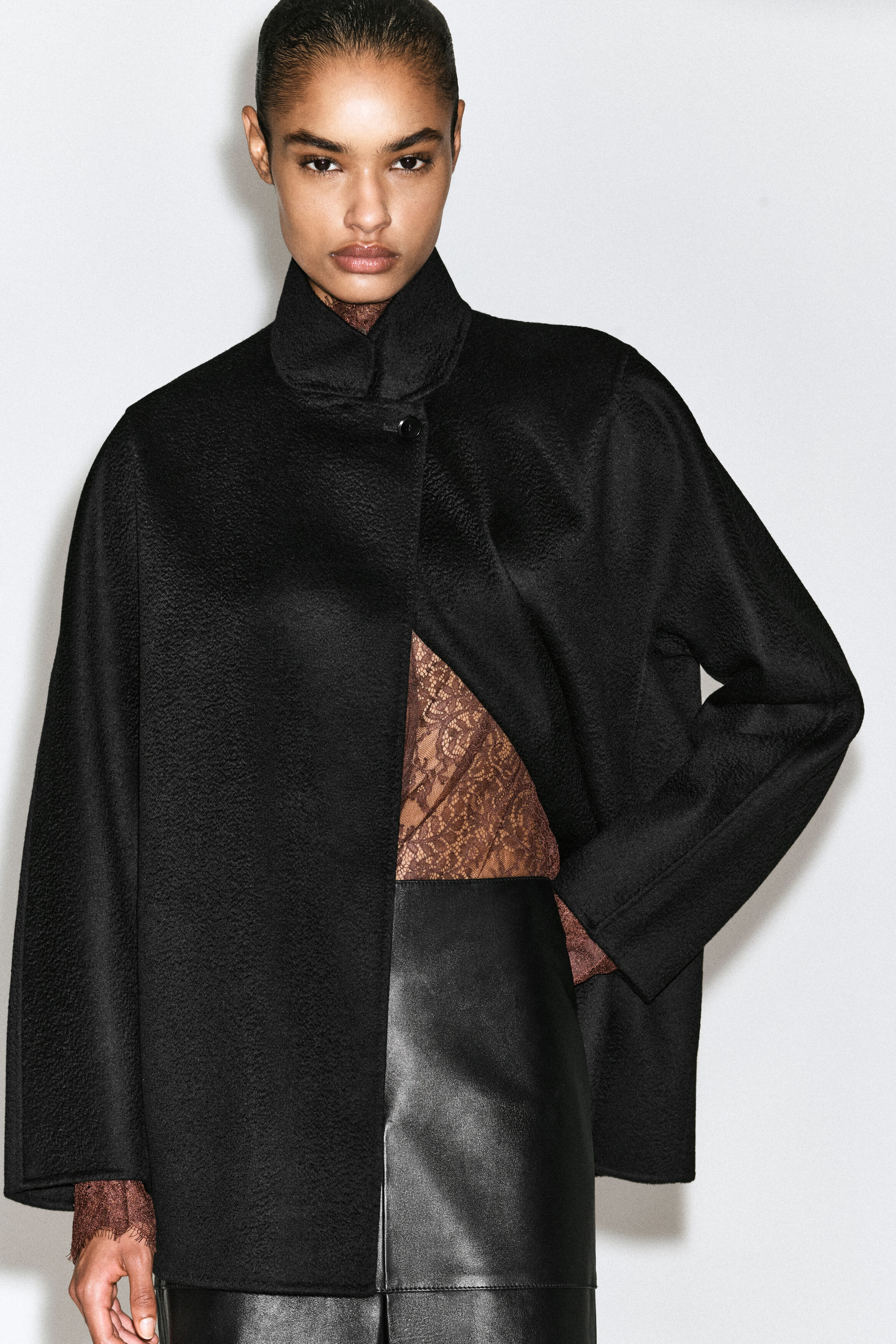 DOUBLE-FACED CASHMERE MOCK-NECK JACKET - BLACK | COS US