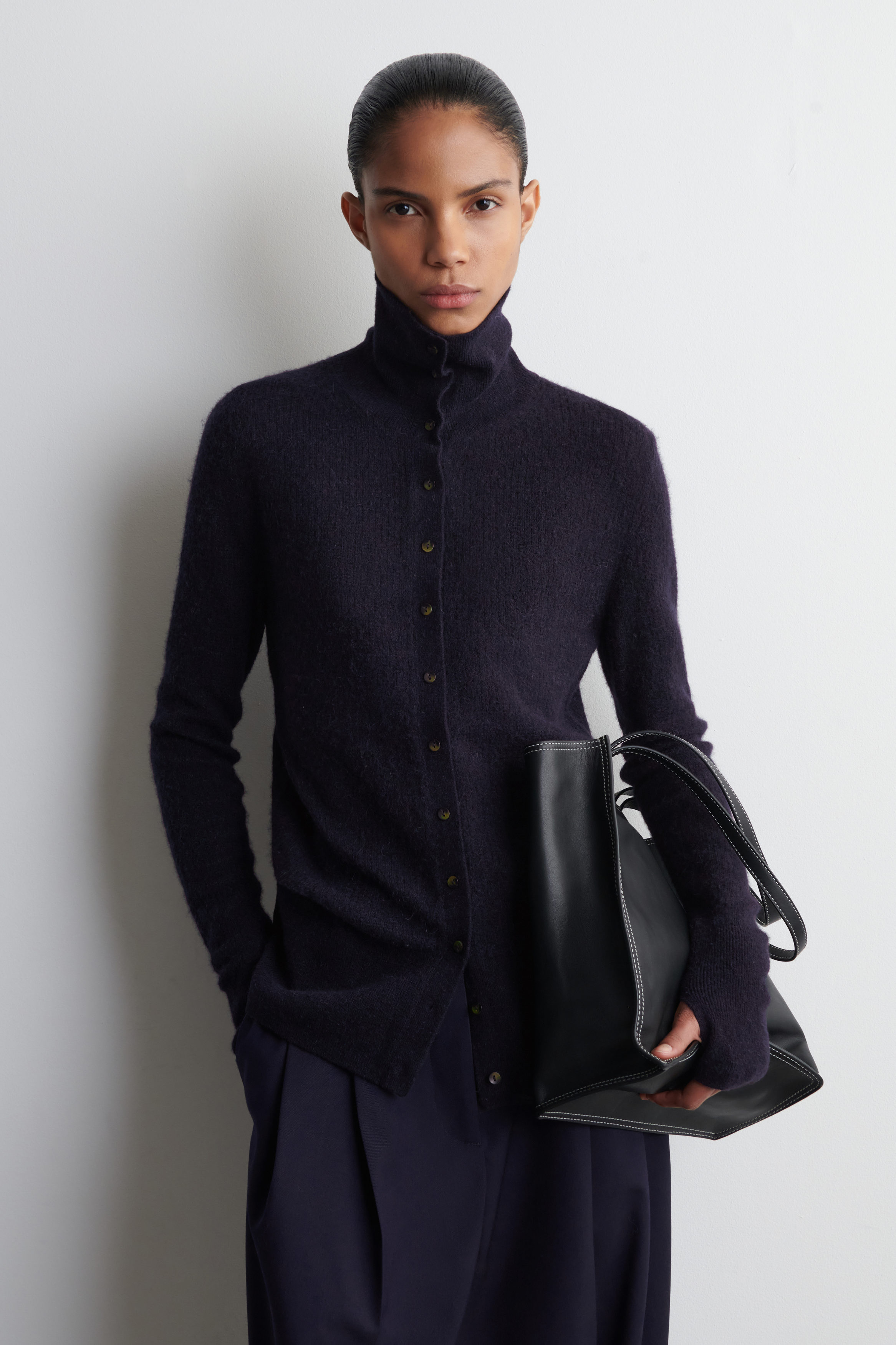 ALPACA MERINO WOOL TURTLENECK CARDIGAN - NAVY MÉLANGE | COS US