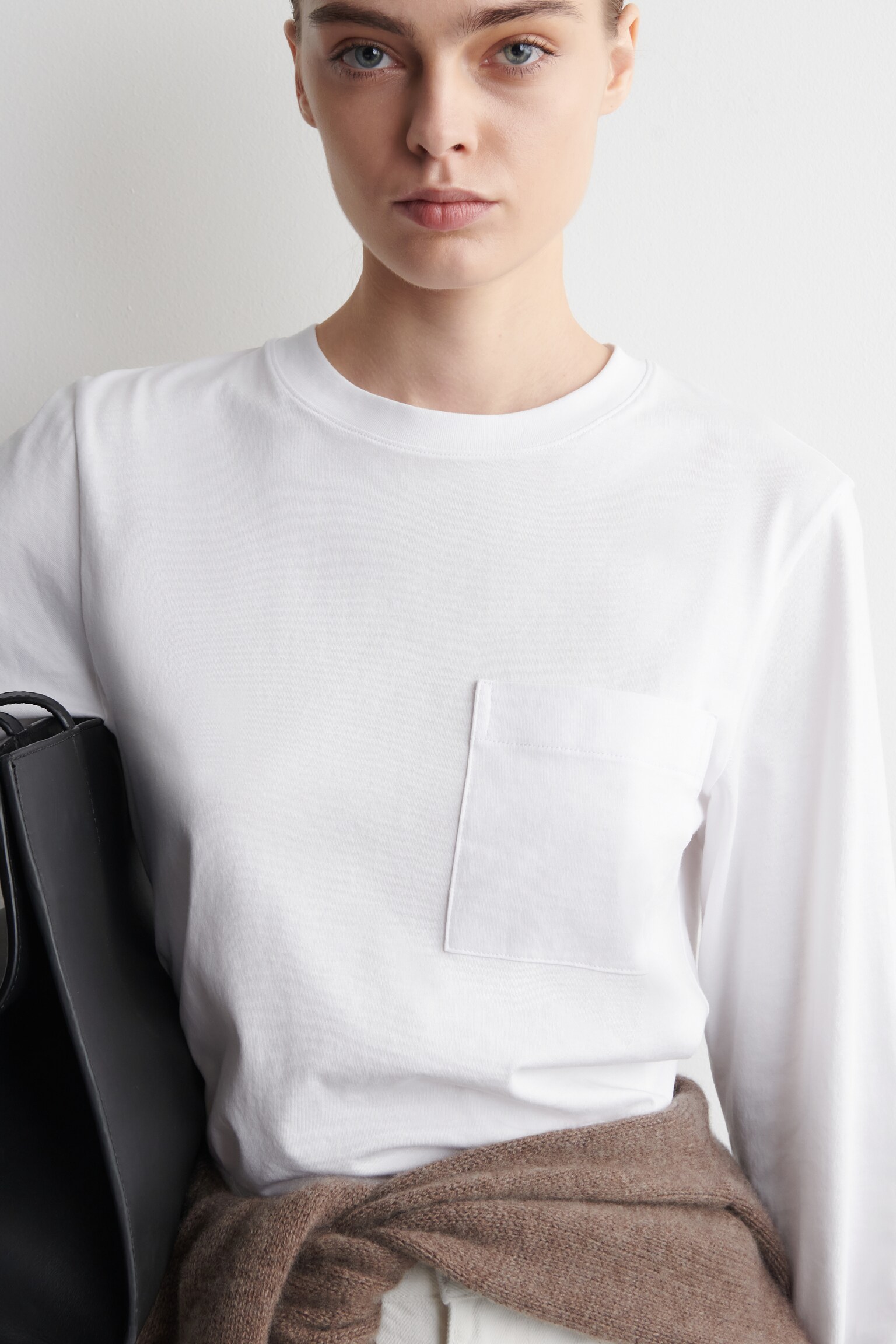 T-SHIRT À MANCHES LONGUES EN COTON - BLANC/GRIS CHINÉ - 3