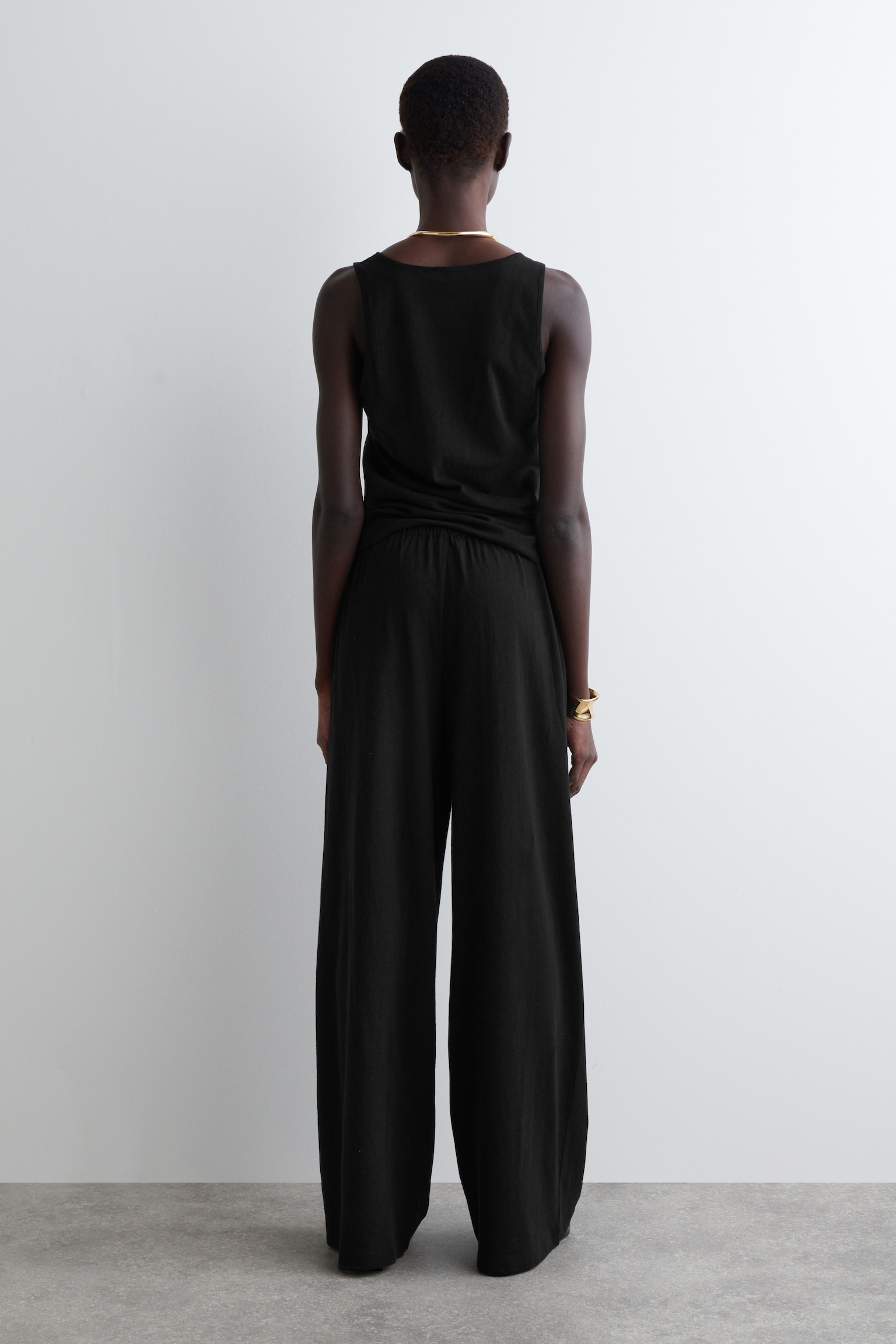PANTALÓN ANCHO DE ALGODÓN Y LINO - NEGRO - 4