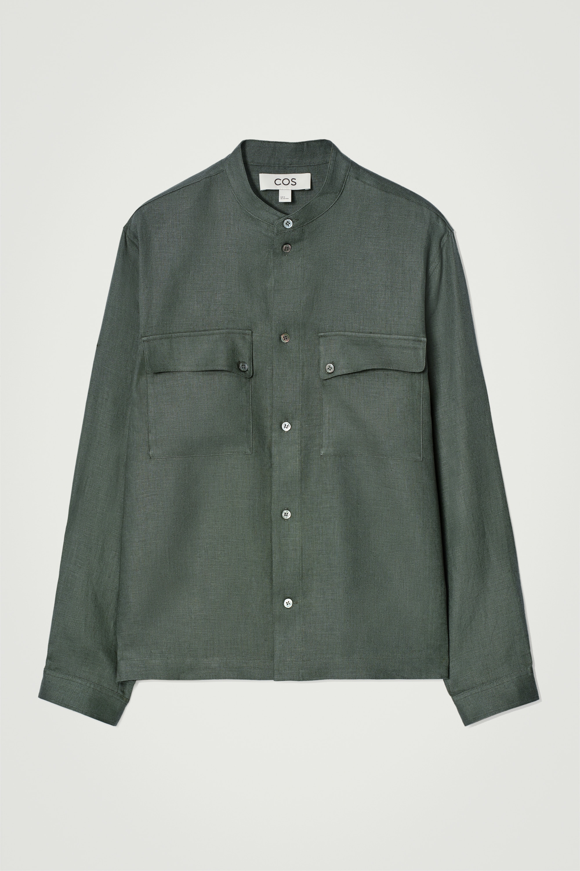 SURCHEMISE À COL OFFICIER EN LIN - VERT/BEIGE