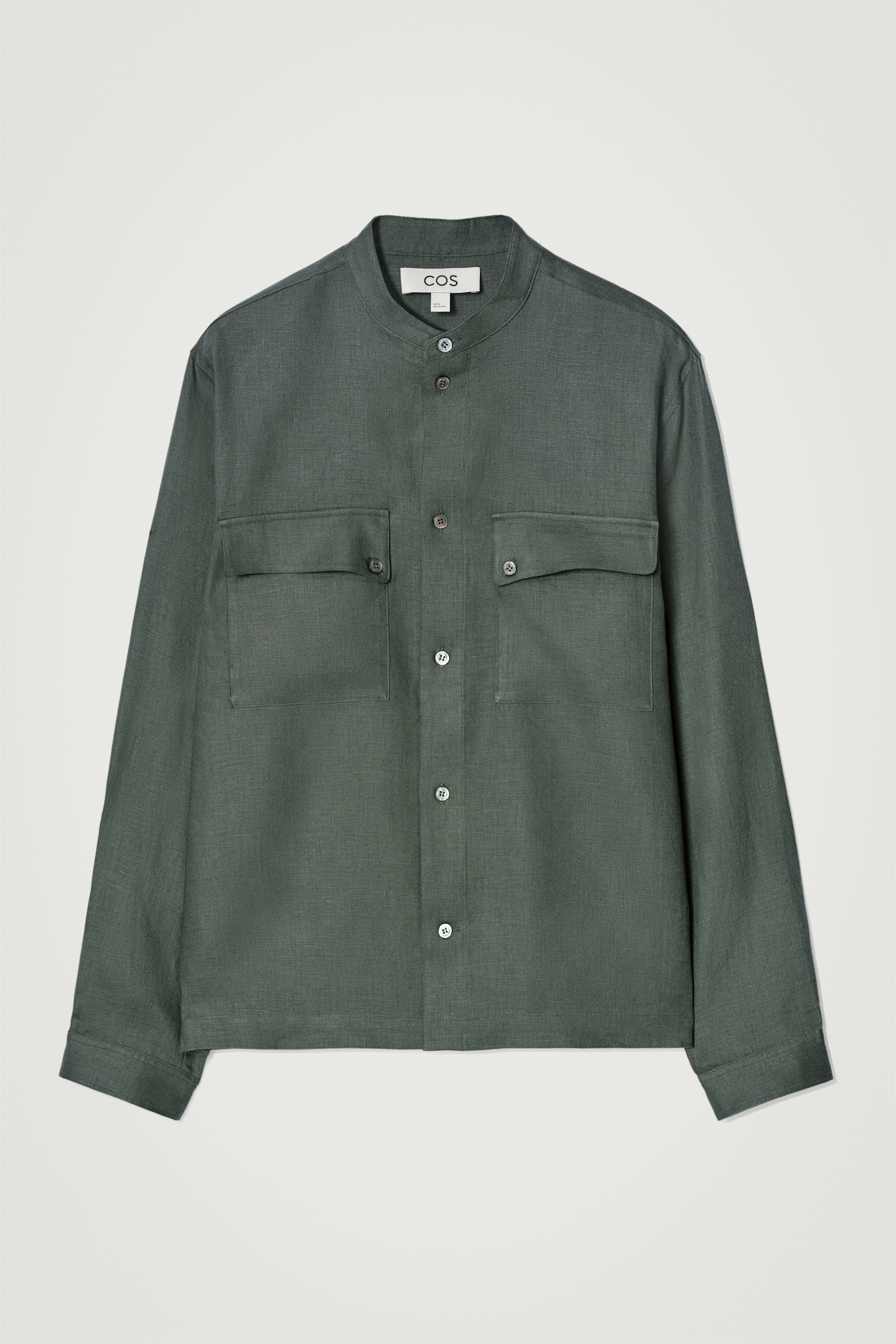 SURCHEMISE À COL OFFICIER EN LIN - VERT/BEIGE - 2