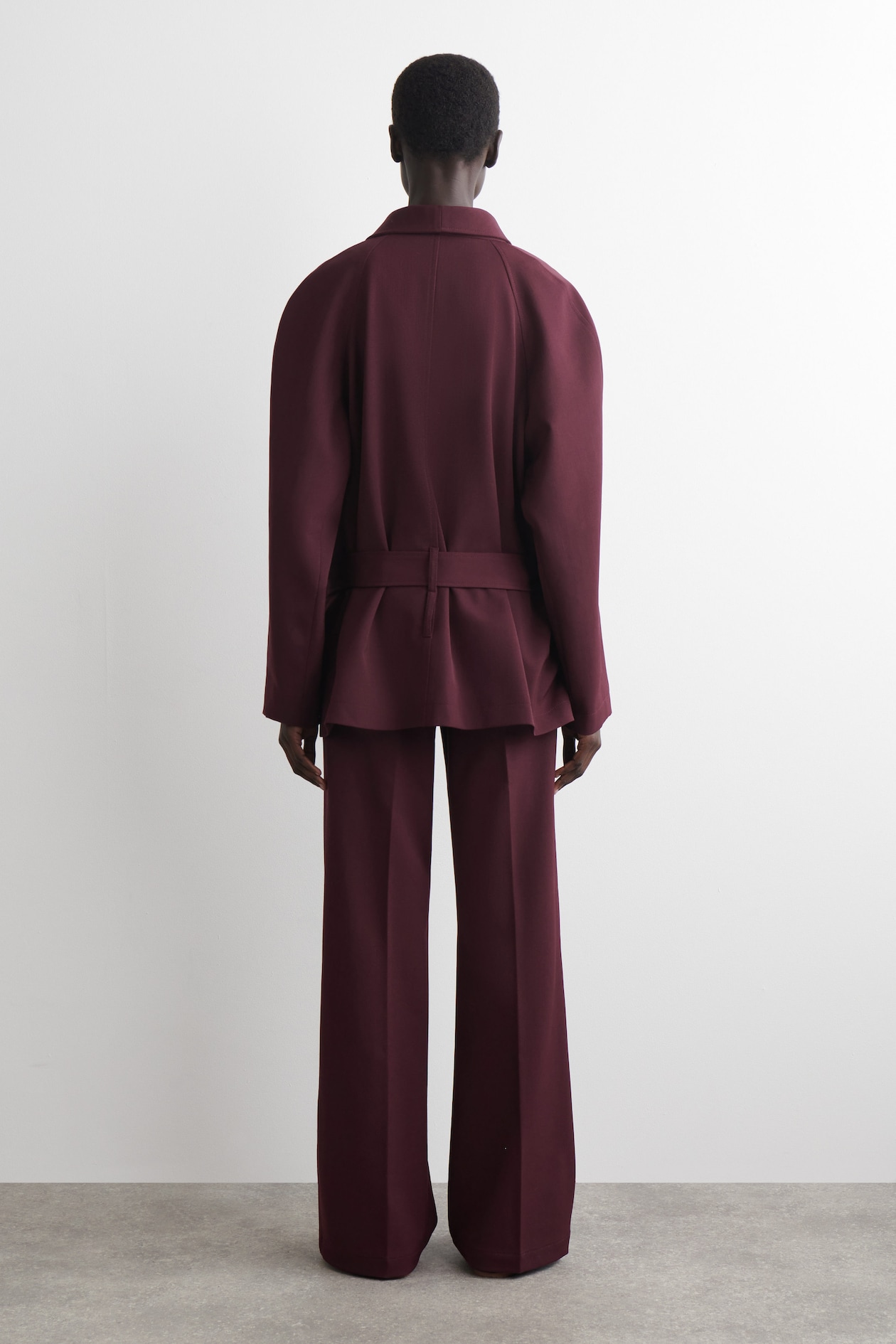 WOOL-BLEND STRAIGHT-LEG PANTS — BURGUNDY