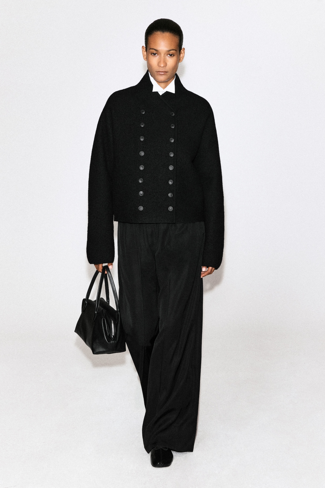 BOILED-WOOL UNIFORM JACKET — BLACK