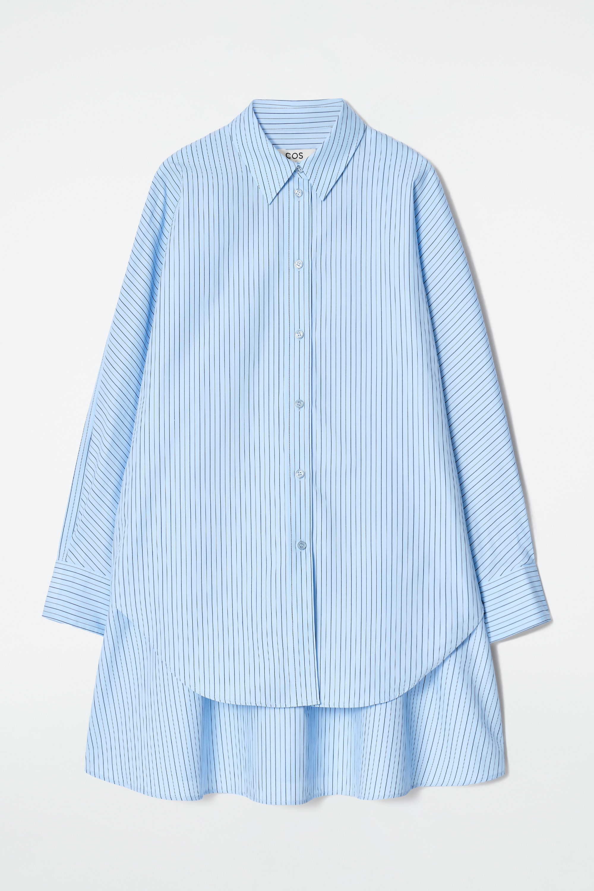 LAYERED STRIPED TRAPEZE SHIRT DRESS LAYERED STRIPED TRAPEZE SHIRT DRESS