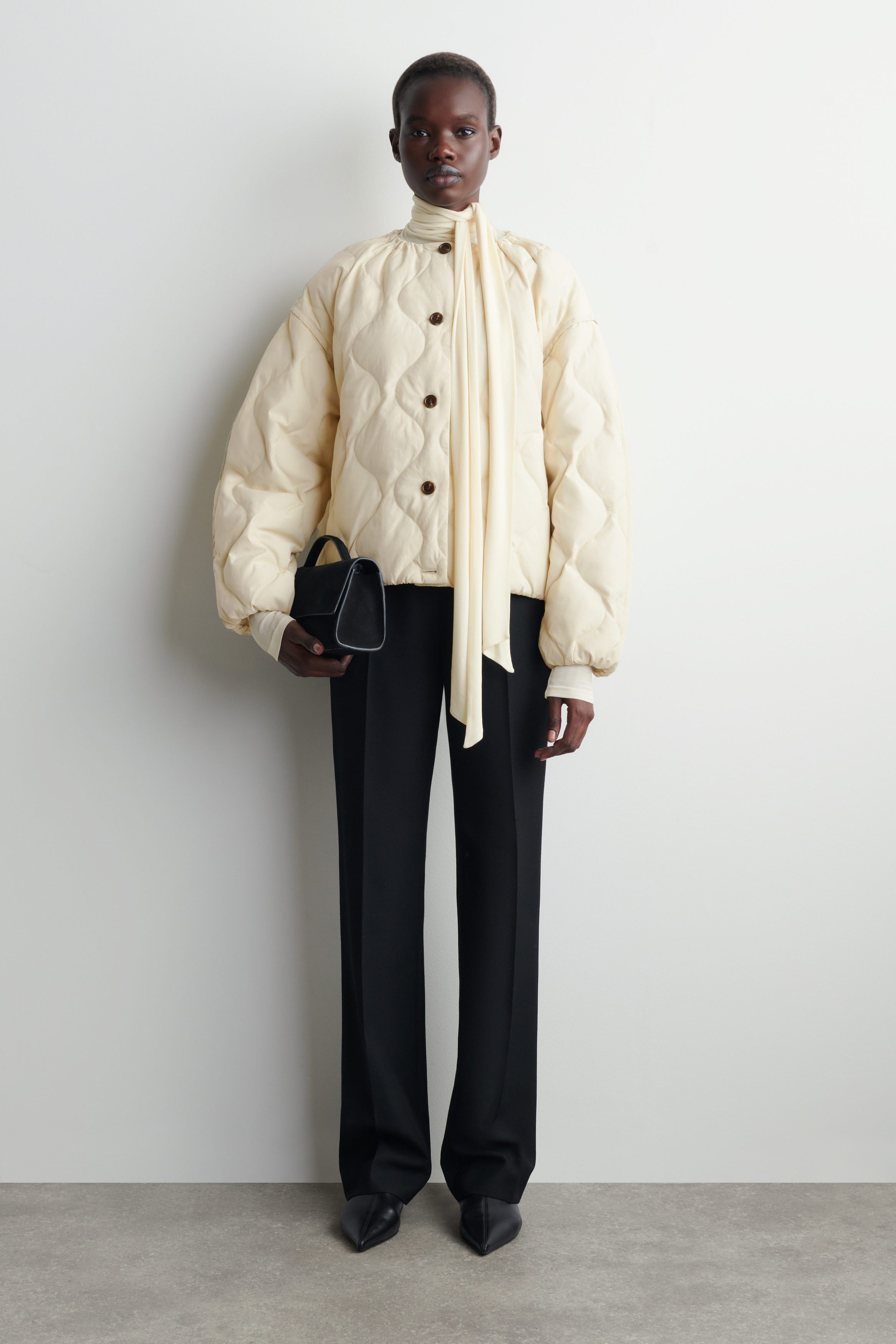 GATHERED QUILTED DOWN JACKET - ECRU | COS GB