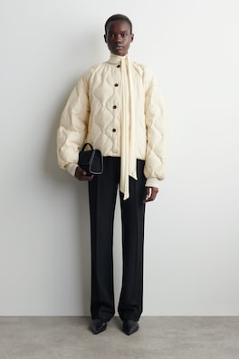 GATHERED QUILTED DOWN JACKET — ECRU 1