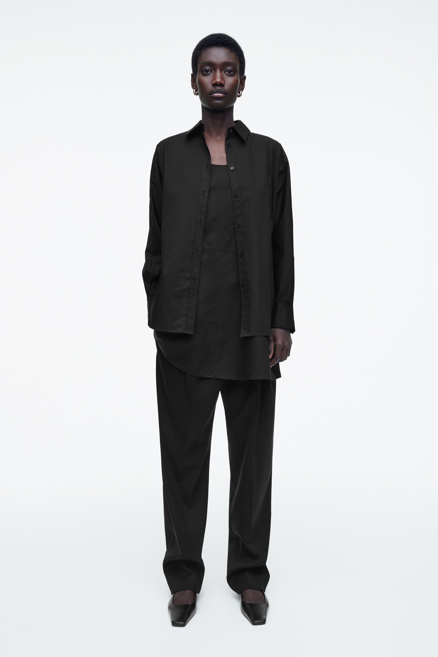 ROBE-CHEMISE TRAPÈZE EFFET SUPERPOSÉ - NOIR - 7