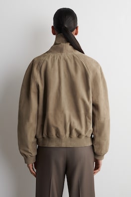 SHAWL-COLLAR SUEDE BOMBER JACKET — BEIGE 5