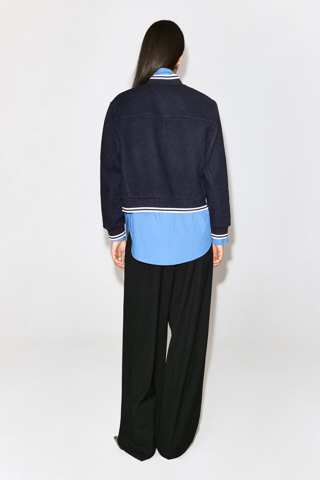BOILED WOOL-BLEND BOMBER JACKET — NAVY