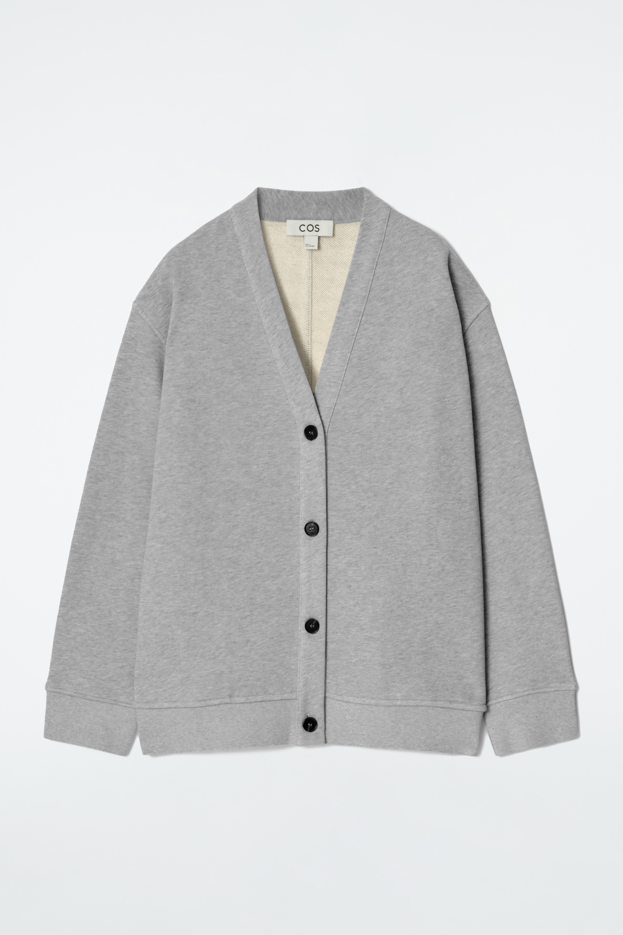 DOUBLE-FACED JERSEY V-NECK CARDIGAN - GREY MÉLANGE