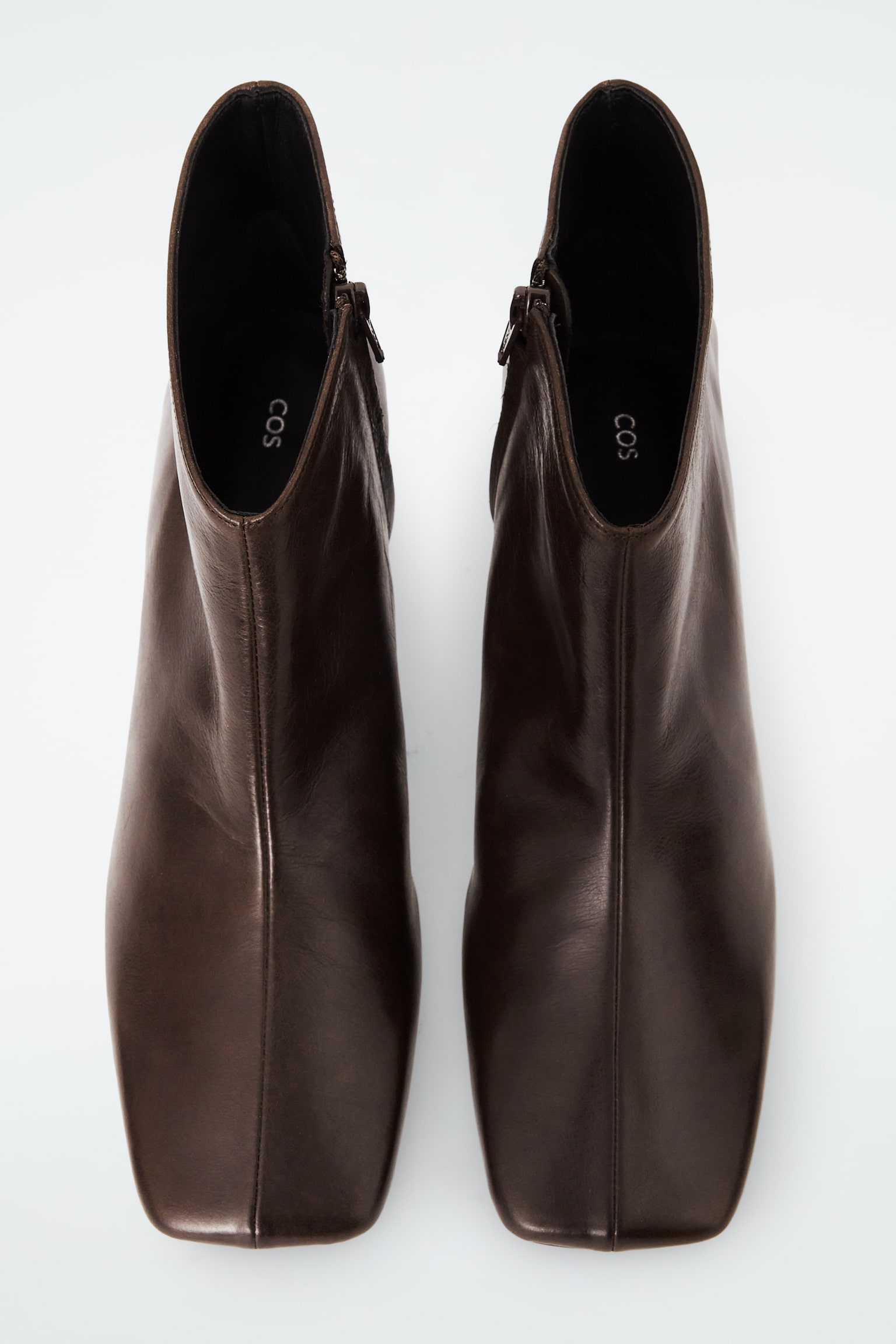 SQUARE-TOE LEATHER ANKLE BOOTS - BROWN/BLACK - 3