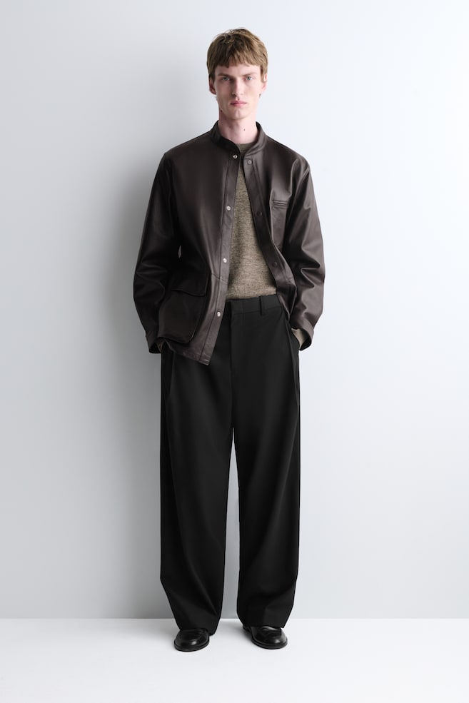 VESTE EN CUIR NAPPA BRILLANT - BRUN FONCÉ - 1