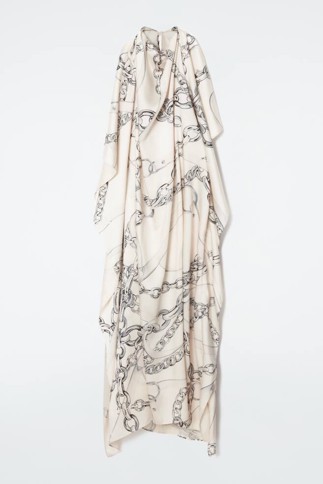 ROBE MIDI ASYMÉTRIQUE IMPRIMÉ CHAÎNES - BLANC / IMPRIMÉ - 1