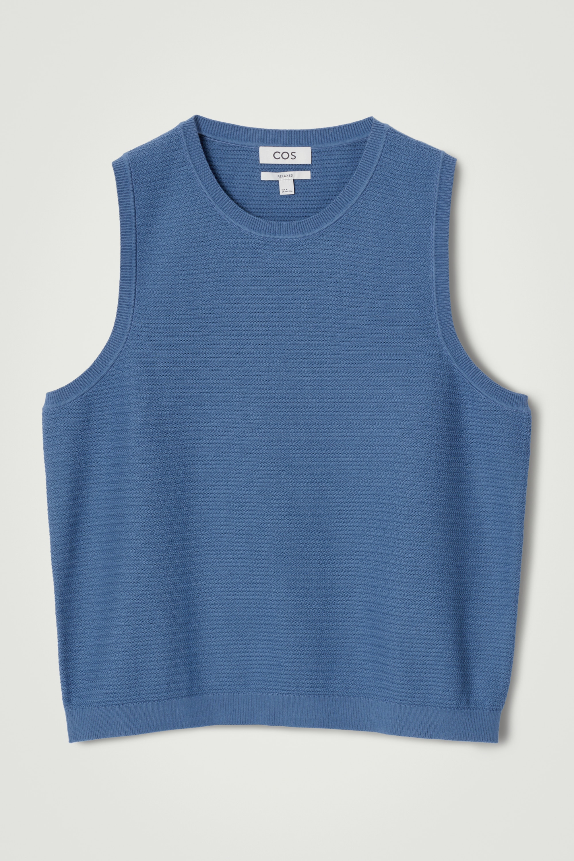 TEXTURED KNITTED COTTON TANK TOP - BLUE/NAVY/BLACK/OFF-WHITE