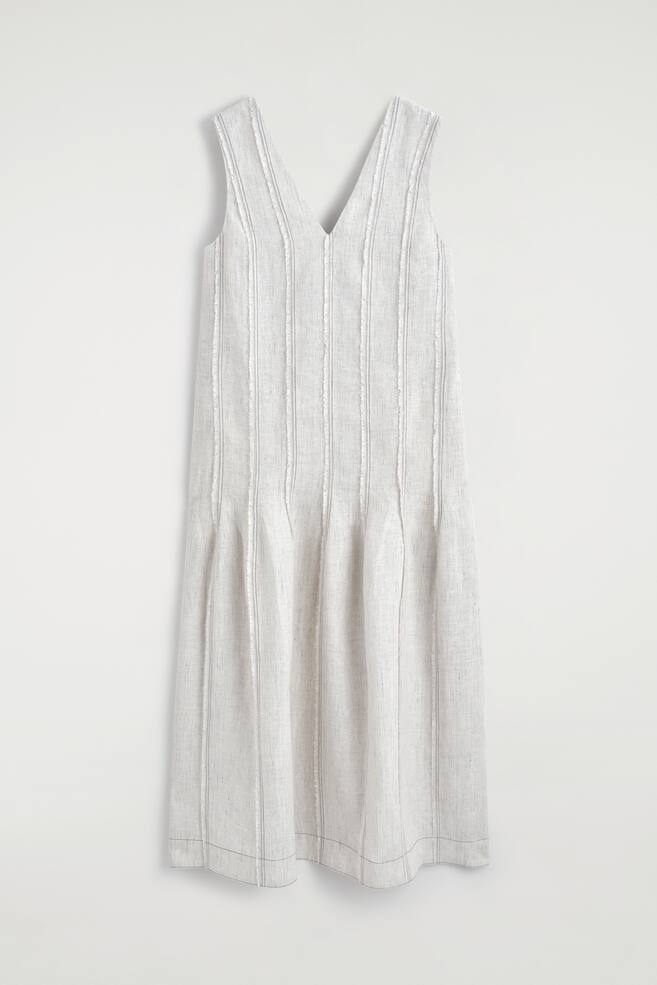 SCULPTED PLEATED LINEN MIDI DRESS - LIGHT GREY - 1