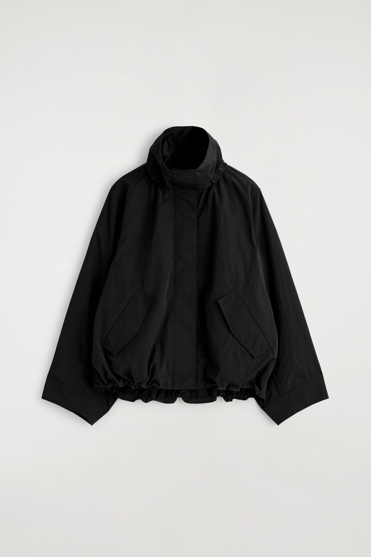 NYLON mock-NECK JACKET — BLACK