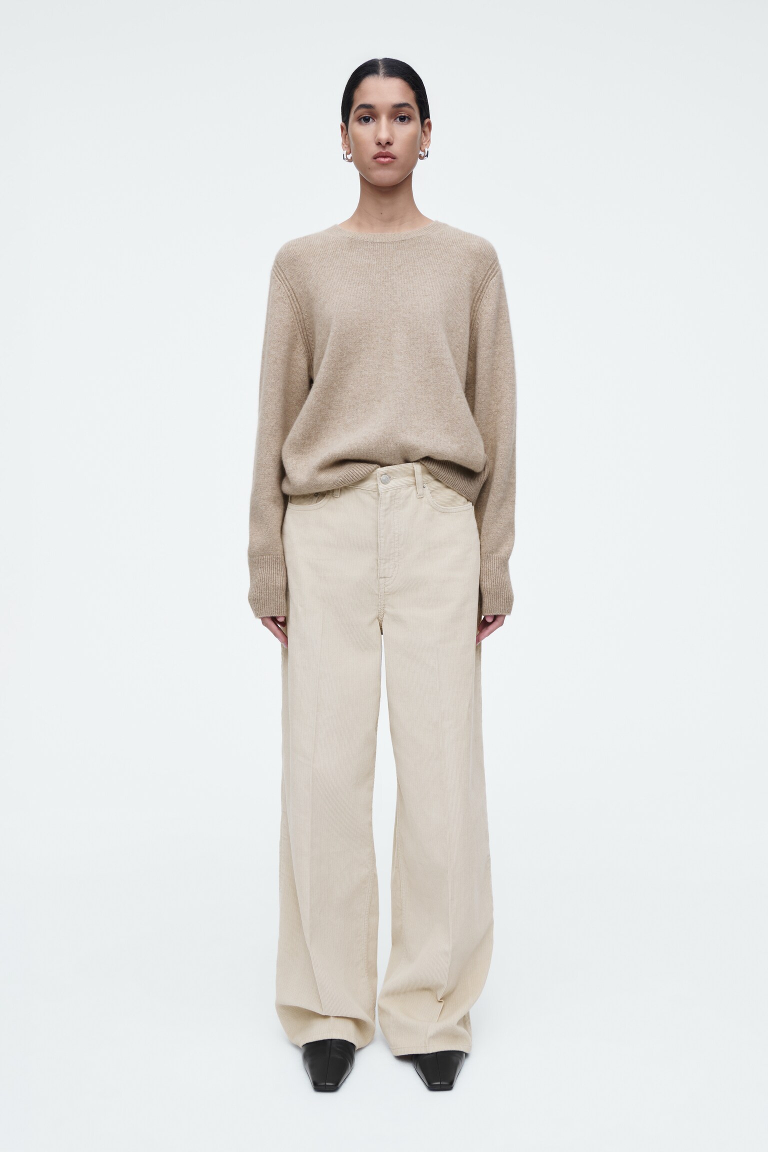 TIDE CORDUROY WIDE-LEG JEANS - LIGHT BEIGE - 1