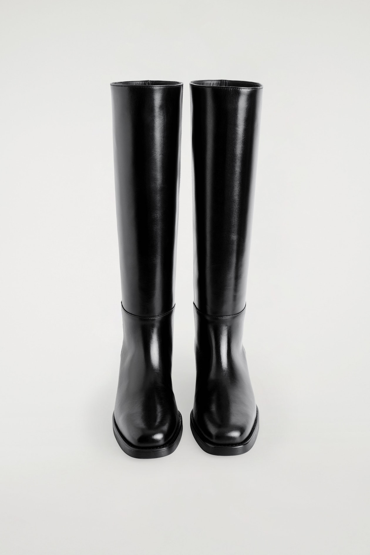 LEATHER KNEE-HIGH BOOTS — BLACK