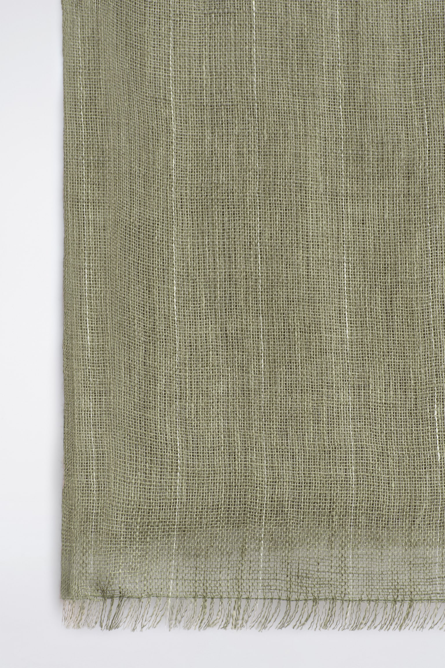 צעיף פשתן עם פרנזים - KHAKI / STRIPED/בז' / פסים - 3